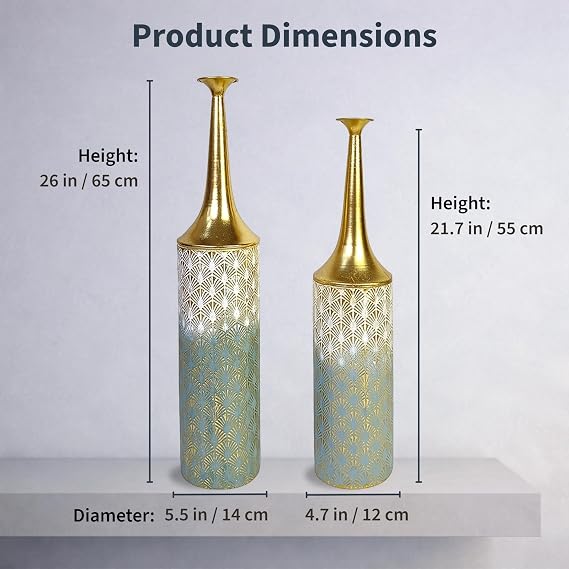 Leewadee Set of 2 Large Floor Vases Modern Tall Metal Vases in Gold White (26/23 inches) Stylish Home Decor Accent