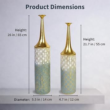 Leewadee Set of 2 Large Floor Vases Modern Tall Metal Vases in Gold White (26/23 inches) Stylish Home Decor Accent