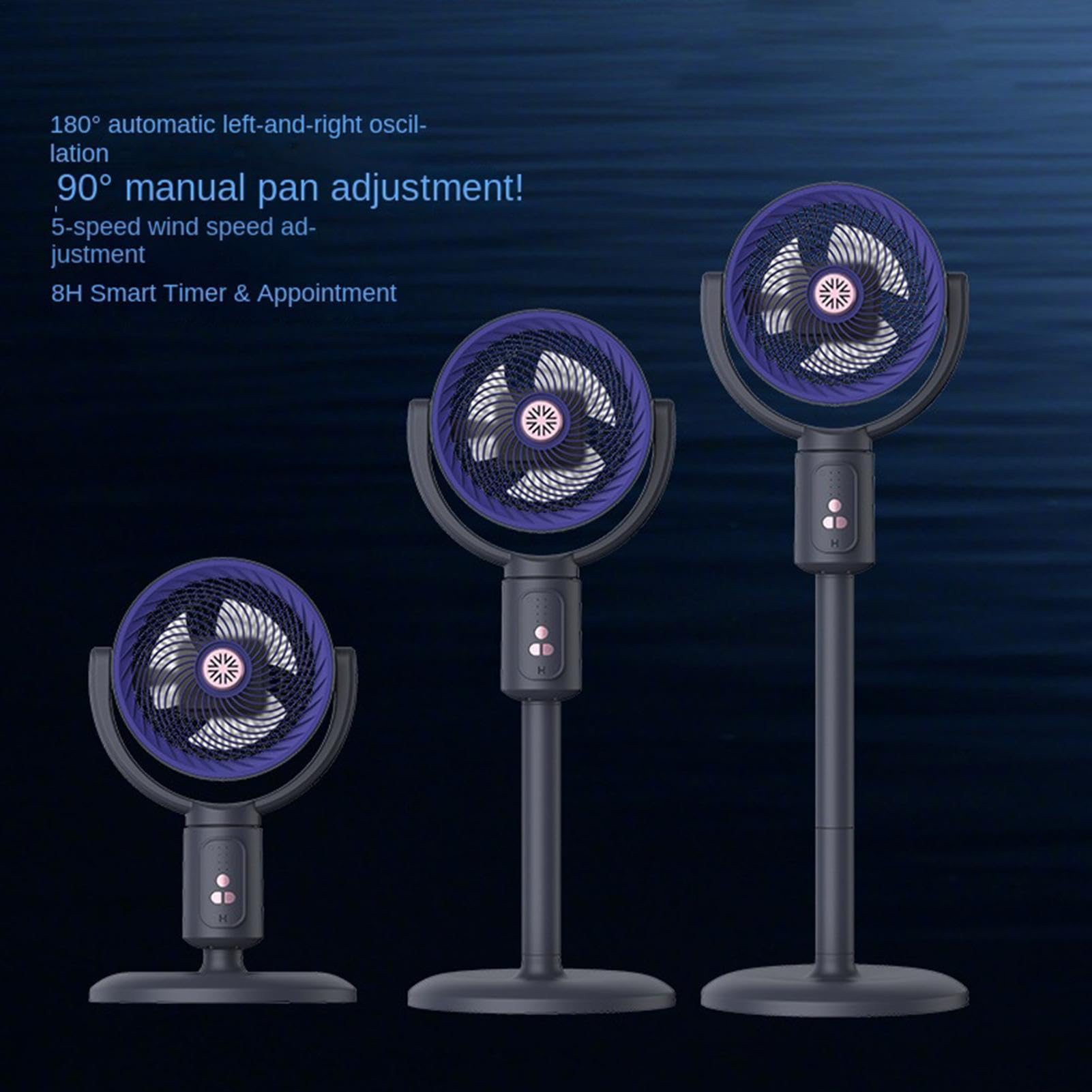 Ventilador Torre Para Habitación Circulador de aire 5 velocidades con | Torre ventilador oscilante recargable USB-C altura ajustable para playa, hogar, oficina, cocina, dormitorio, sa