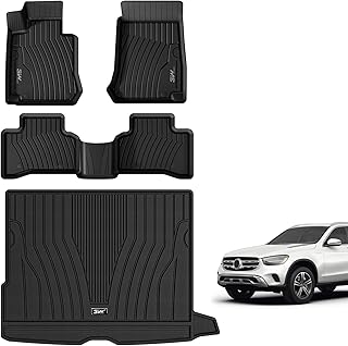 3W Floor Mats and Cargo Liner Compatible for Benz GLC Floor and Trunk 2016-2022, TPE All Weather Custom Fit Floor Liner and Cargo Mats 1st and2nd Rows Car Mats and Trunk Liner Black