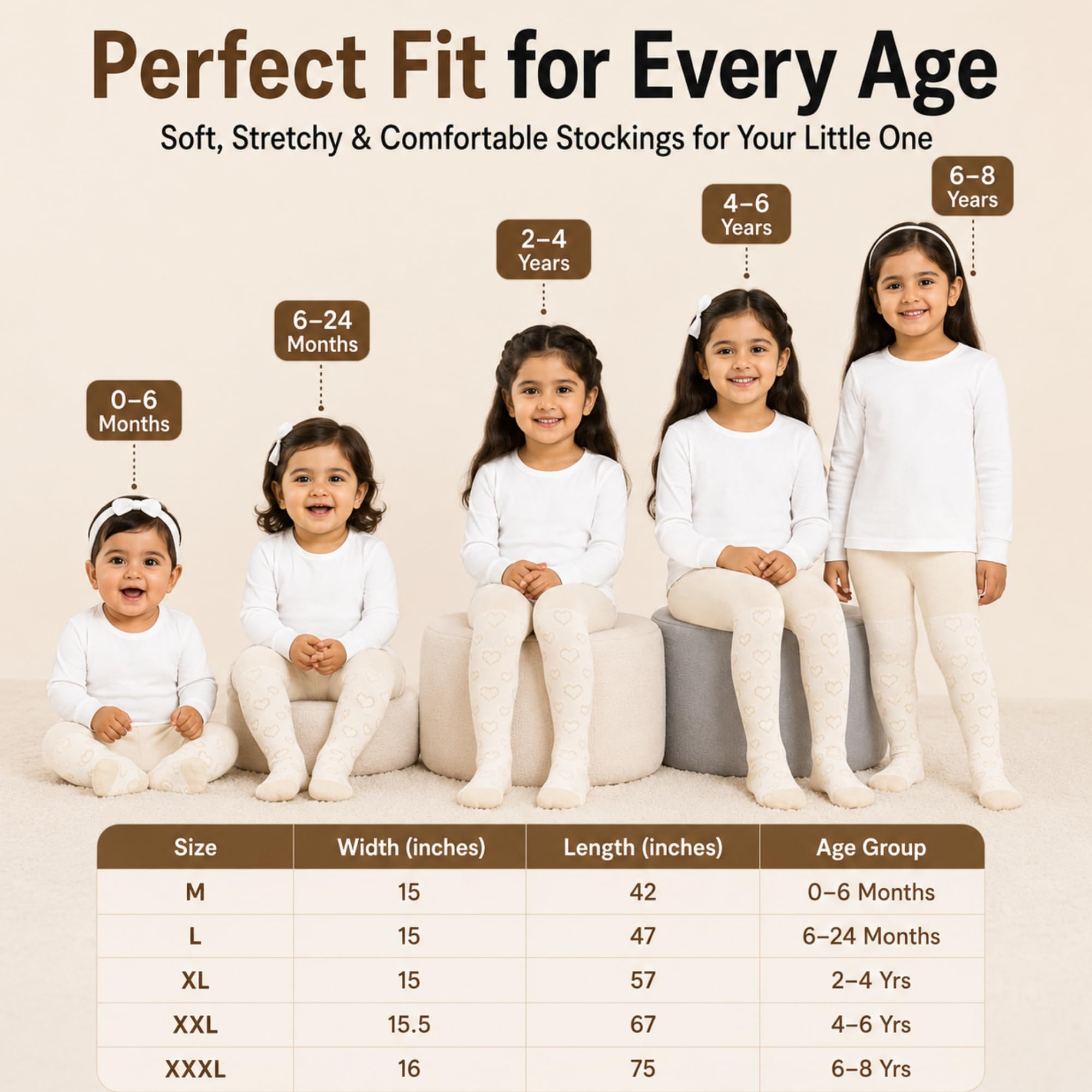 THE LITTLE LOOKERS Tights Thick Toddler Baby Seamless Knit Leggings Solid Cotton Stockings Footed Pants Pantyhose for Baby (0-6 Months, Skin) 4
