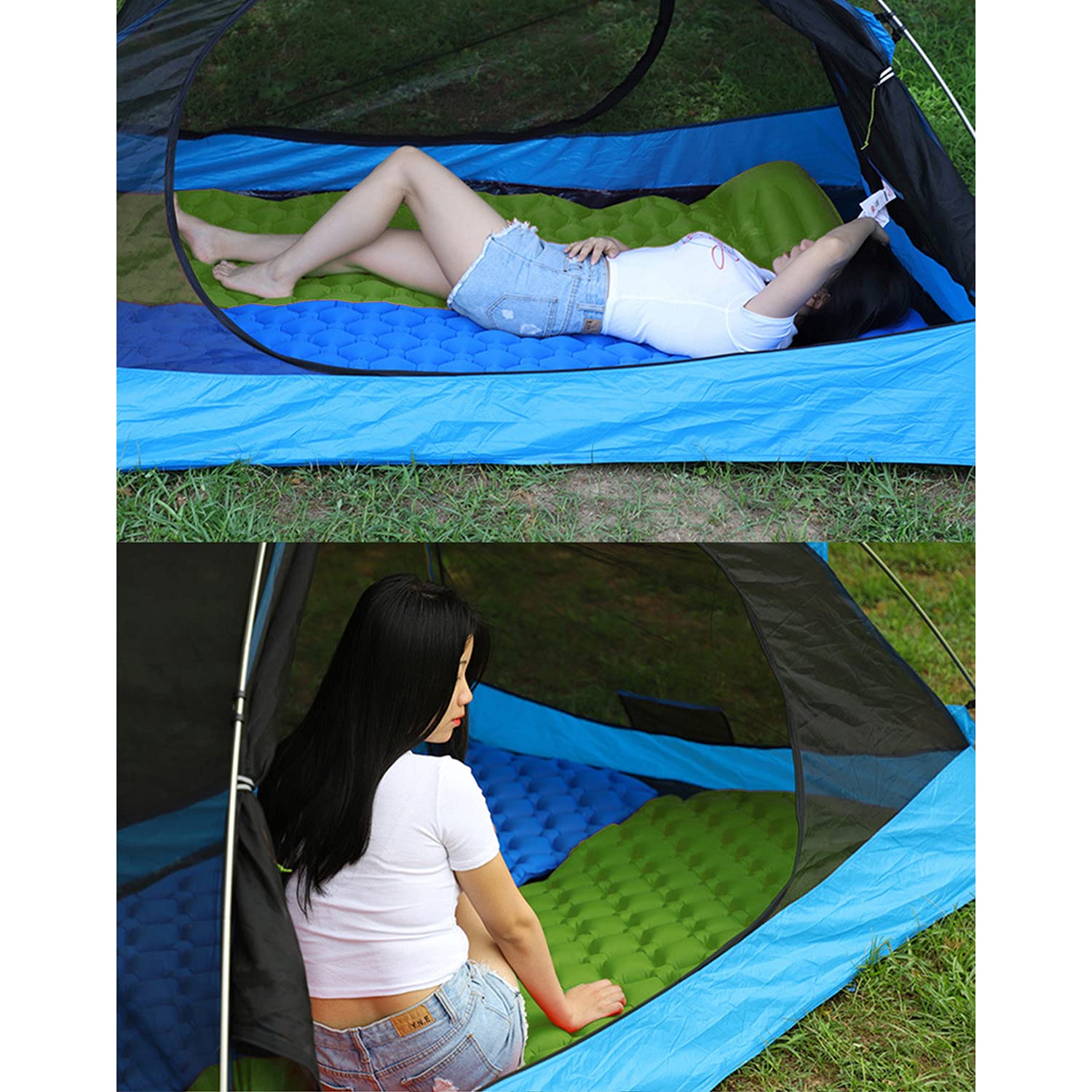Tapis de Camping Coussin Couchage Matelas Gonflable Portable Imperméable Camping Sleeping Pad avec Sac Rangement Pompe à Pied Voyage Randonnée