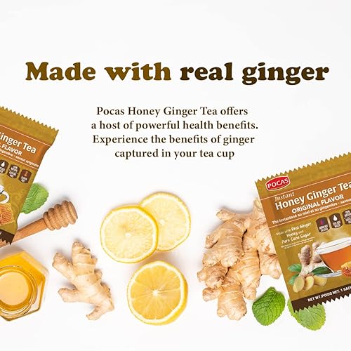 Miniatura 31 de Pocas Honey Ginger - Té instantáneo en polvo, sabor dátil, paquete de 2 unidades, extracto de jengibre y miel real, té sin cafeína, 20 paquetes por