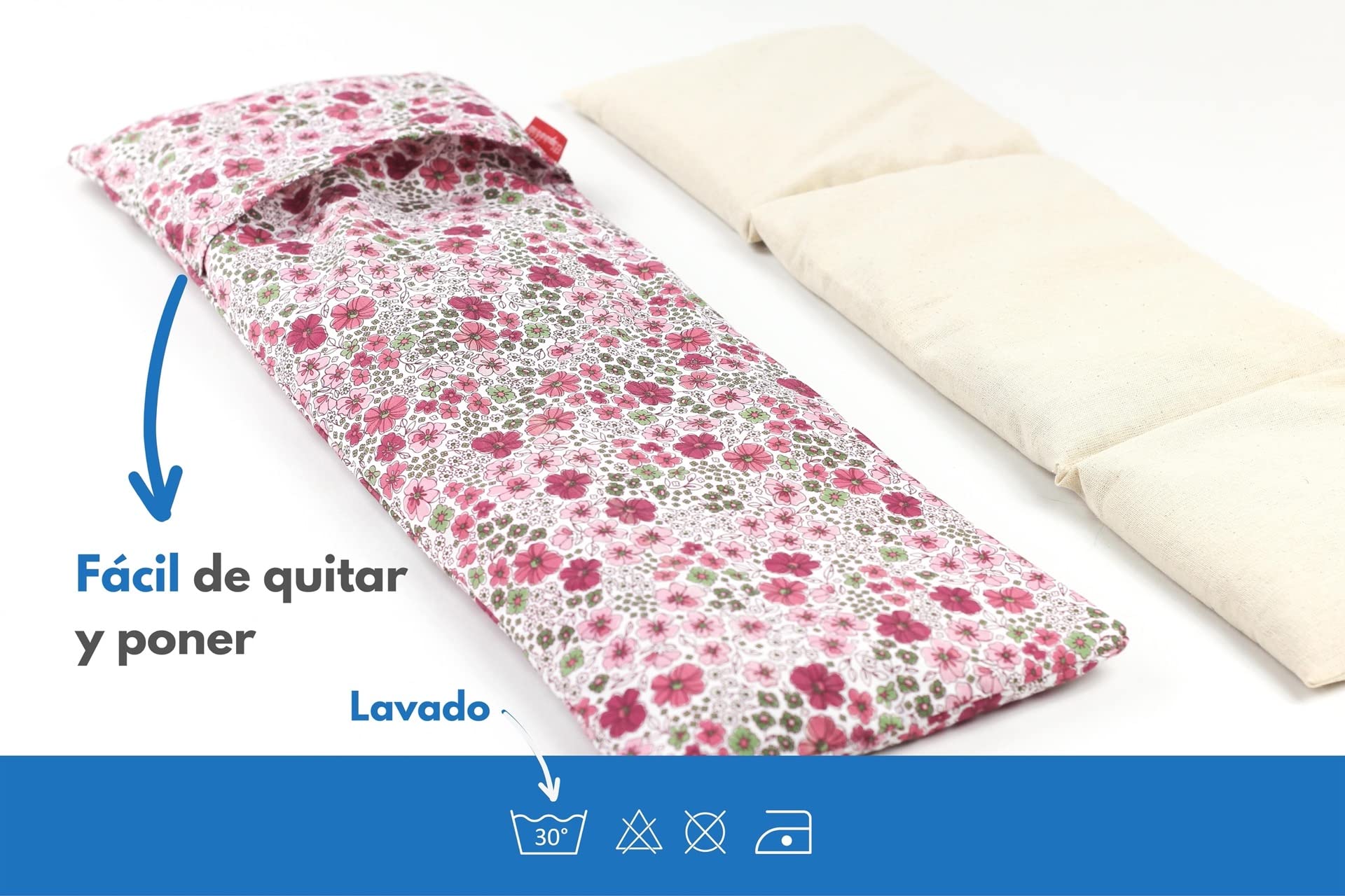 Saco Térmico de Semillas para microondas | Ayuda a Aliviar Dolores Musculares gracias al Calor Seco | Funda Lavable 100% Algodón Rosas (50 x 15 CM, Aroma Lavanda)