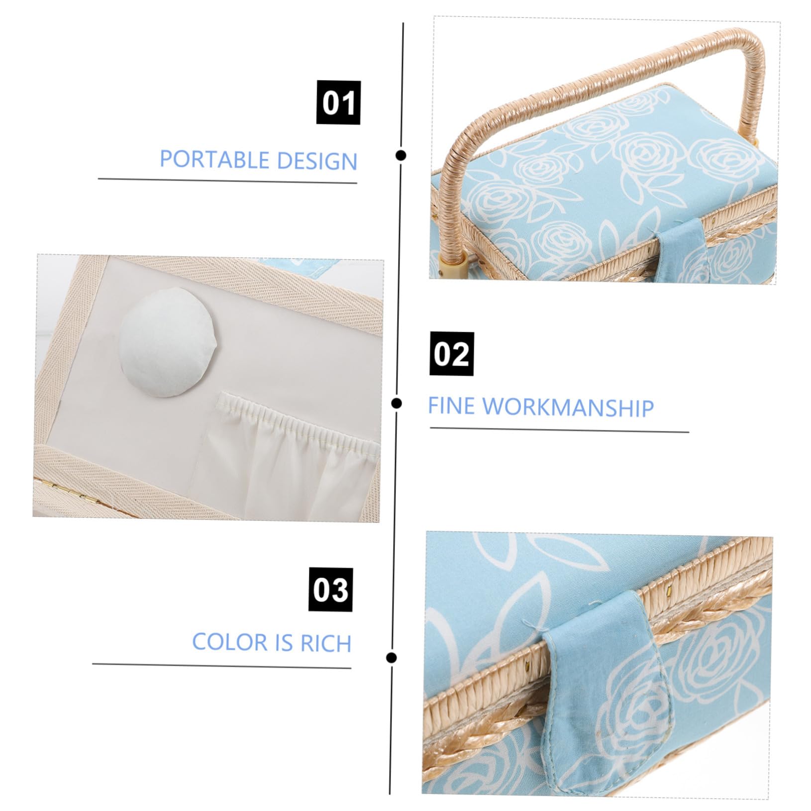 Caja de Almacenamiento para Costura y Bordado de Poliéster Azul Claro, Cesta Práctica para Guardar Hilos y Herramientas, Organizador Multifuncional para Hogar y Manualidades,