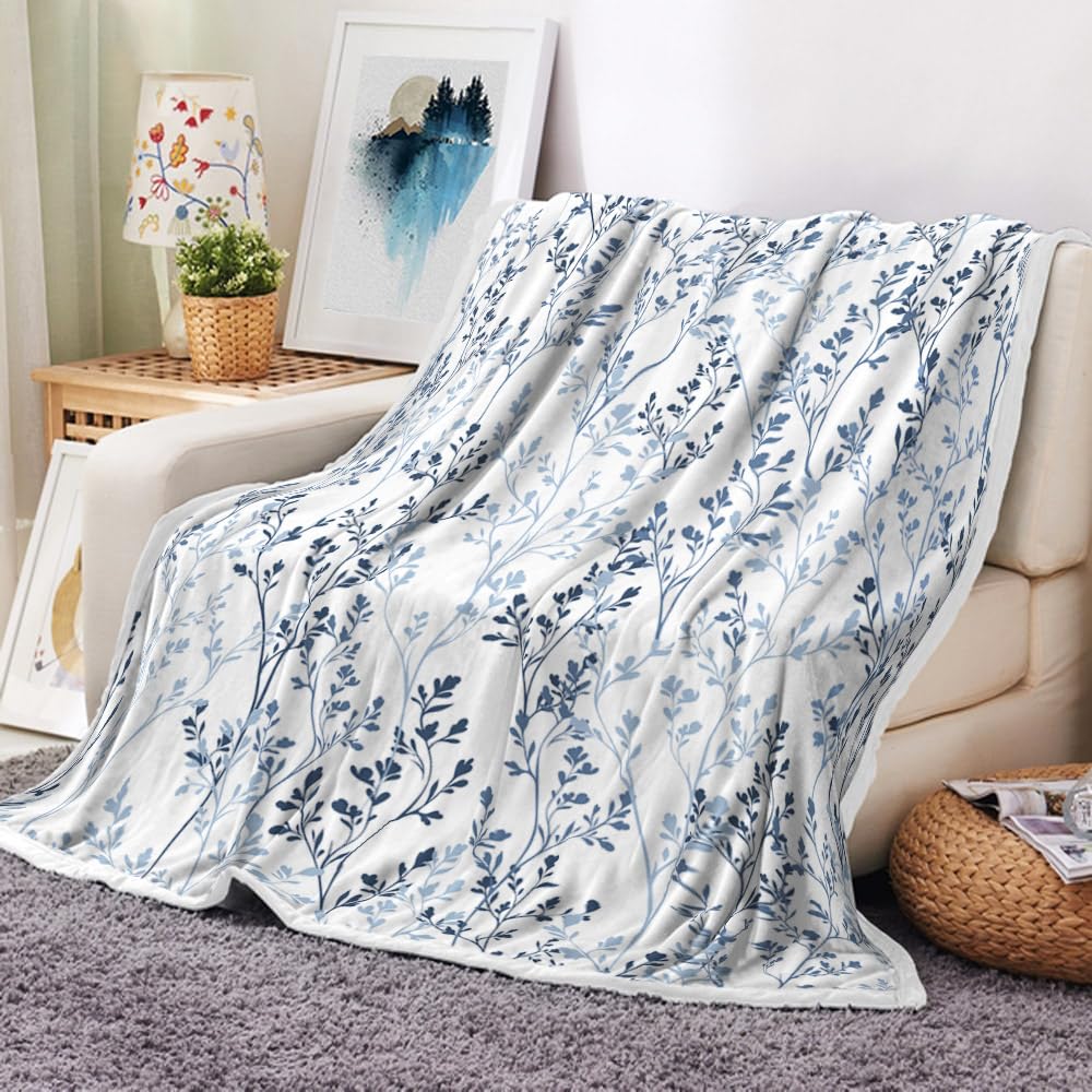 Floral Throw Blankets, Vintage Flowers Throw Blankets Boho Farmhouse Blankets, Soft, Flannel, Warm, Floral Leaf Fleece Throw Blanket Decor Floral Bed Blankets for Bedroom 50X60 Inch