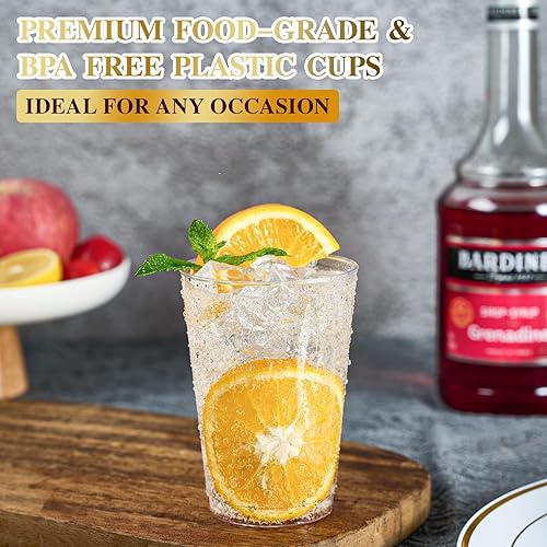 Vista 2 de FOCUSLINE Paquete de 200 vasos de plástico transparente de 12 onzas, vasos desechables de plástico reutilizables, resistentes vasos transparentes