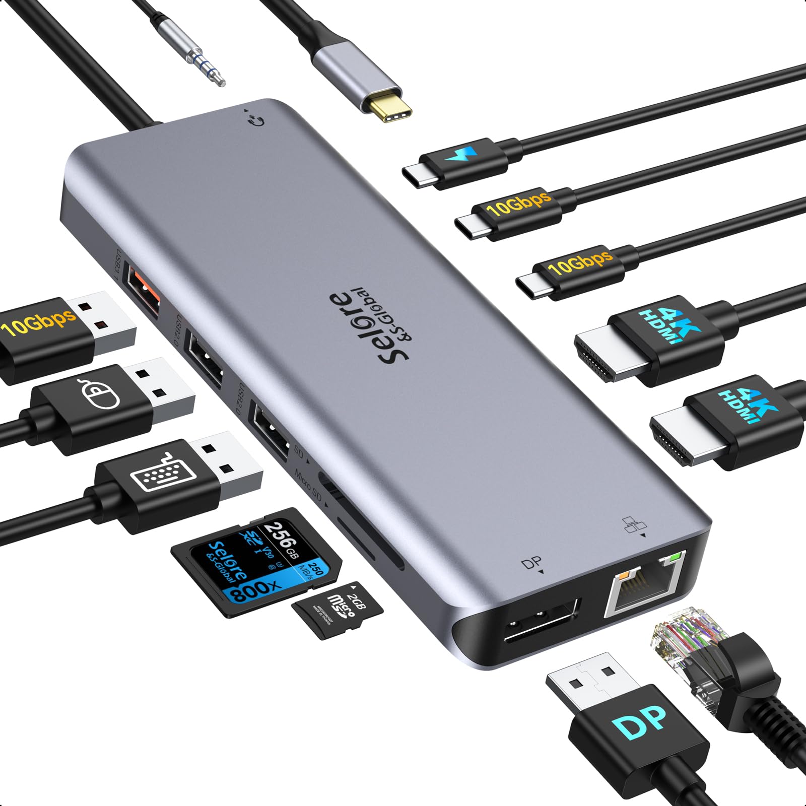 Docking Station USB C Dual Monitor, 12 in 1 USB-C Triple Display Docking Station a 4K HDMI+DP Port+2 USB3.0+2 USB 2.0+SD/TF+PD+Ethernet+Audio da 3,5 mm Compatibile con laptop Dell/HP/Lenovo