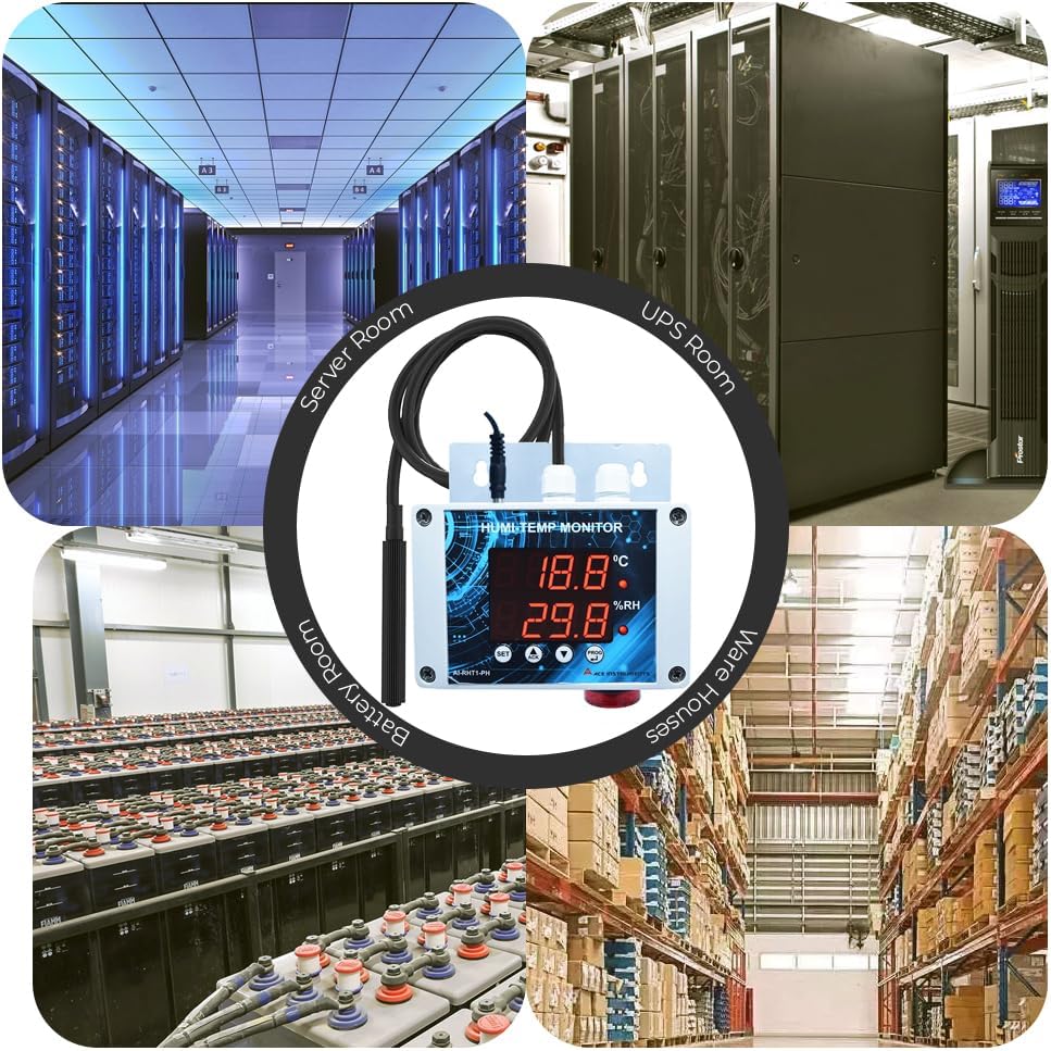Digital Temperature & Humidity Monitoring with in-bulit Buzzer for Server Room, Control Rooms, IT Offices, Govt Offices, archeological Departments, Library Model: AI-RHT1-PH