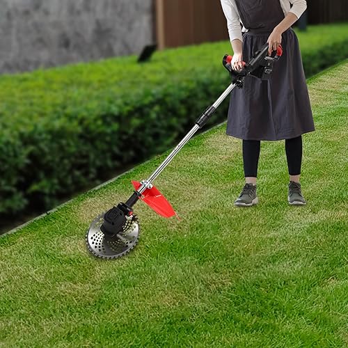 Miniatura 3 de Recortadora de malezas inalámbrica, funciona con pilas, 21 V, ligero, desbrozador de malezas inalámbrico con 2 baterías, cargador, cuchillas de