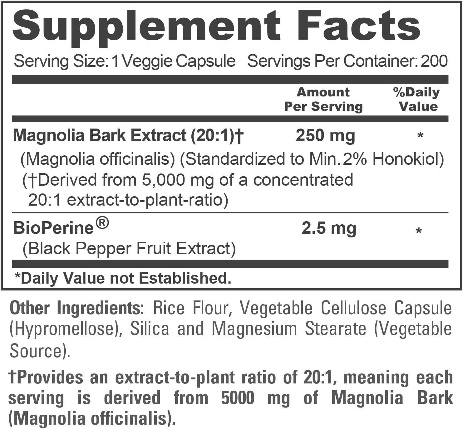 NusaPure Magnolia Bark 20:1 Extract, 250 mg Equivalent to 5,000 mg 200 Vegan Vegetarian Capsules Non-GMO - Image 4