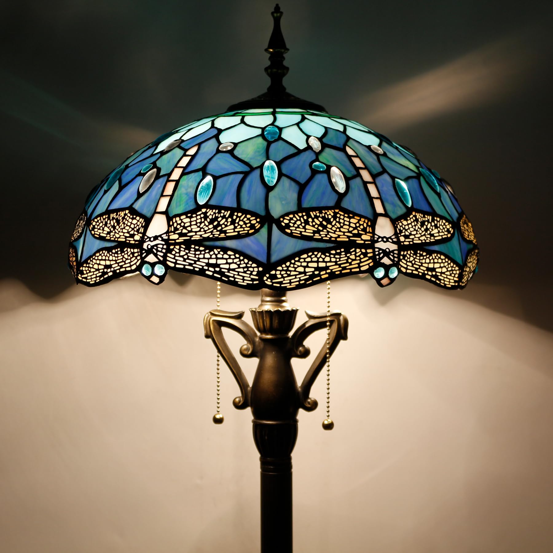 AVIVADIRECT Tiffany Floor Lamp Blue Dragonfly Stained Glass