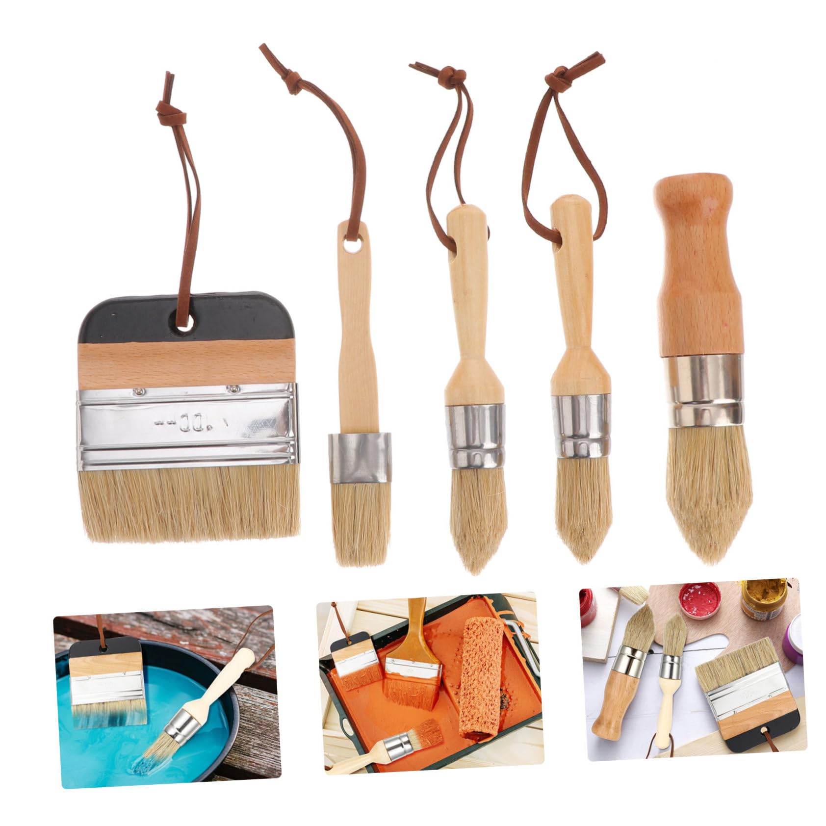 SEWACC 5-teiliges Rundpinsel-Set Farbe Lack Acryl Holzgriff Für