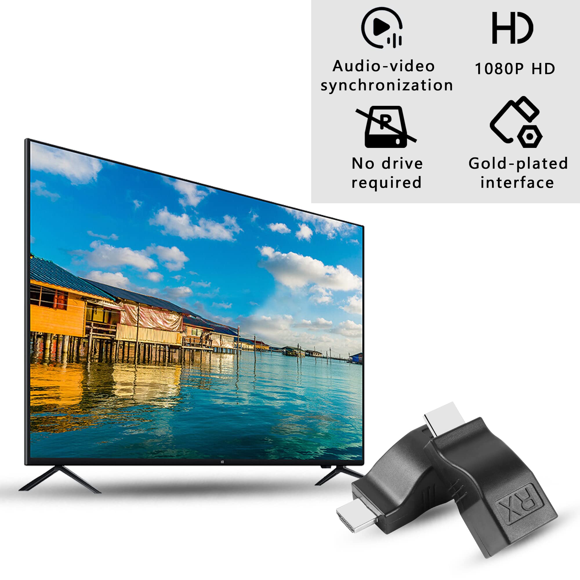 Extendeur HDMI Sur Câble Ethernet (RJ45) - Pour Transmettre Le Signal HDMI Jusqu'à 30m En 1080p - Nécessite Câble CAT5e/6 Cuivre - Paire émetteur/récepteur - 8