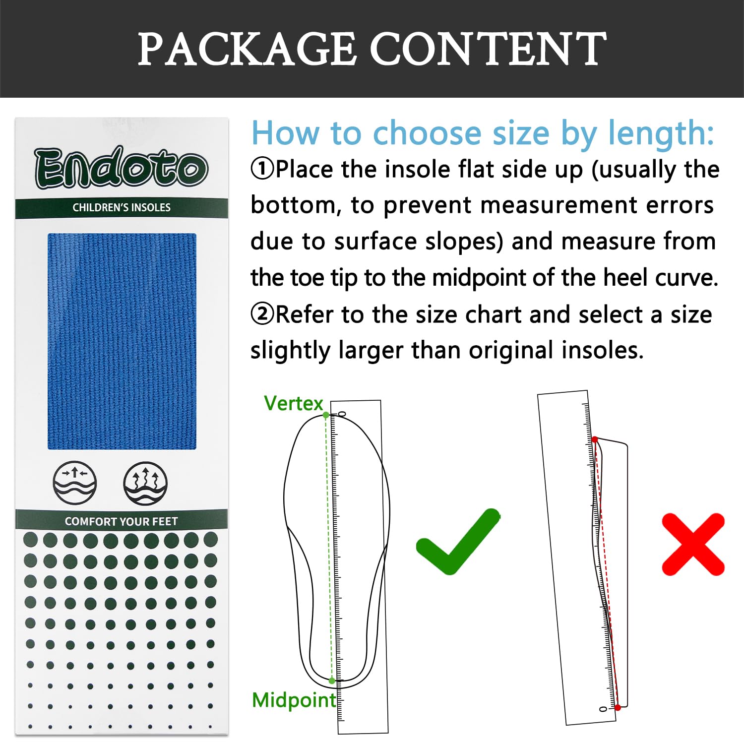 Endoto Plantillas de soporte de arco para niños pequeños y jóvenes, inserciones de calzado para niños y niñas grandes y pequeños (23-26 EU)