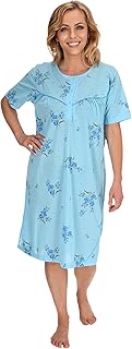 Camisones de manga corta para mujer, color azul, rosa, morado, naranja, con botones