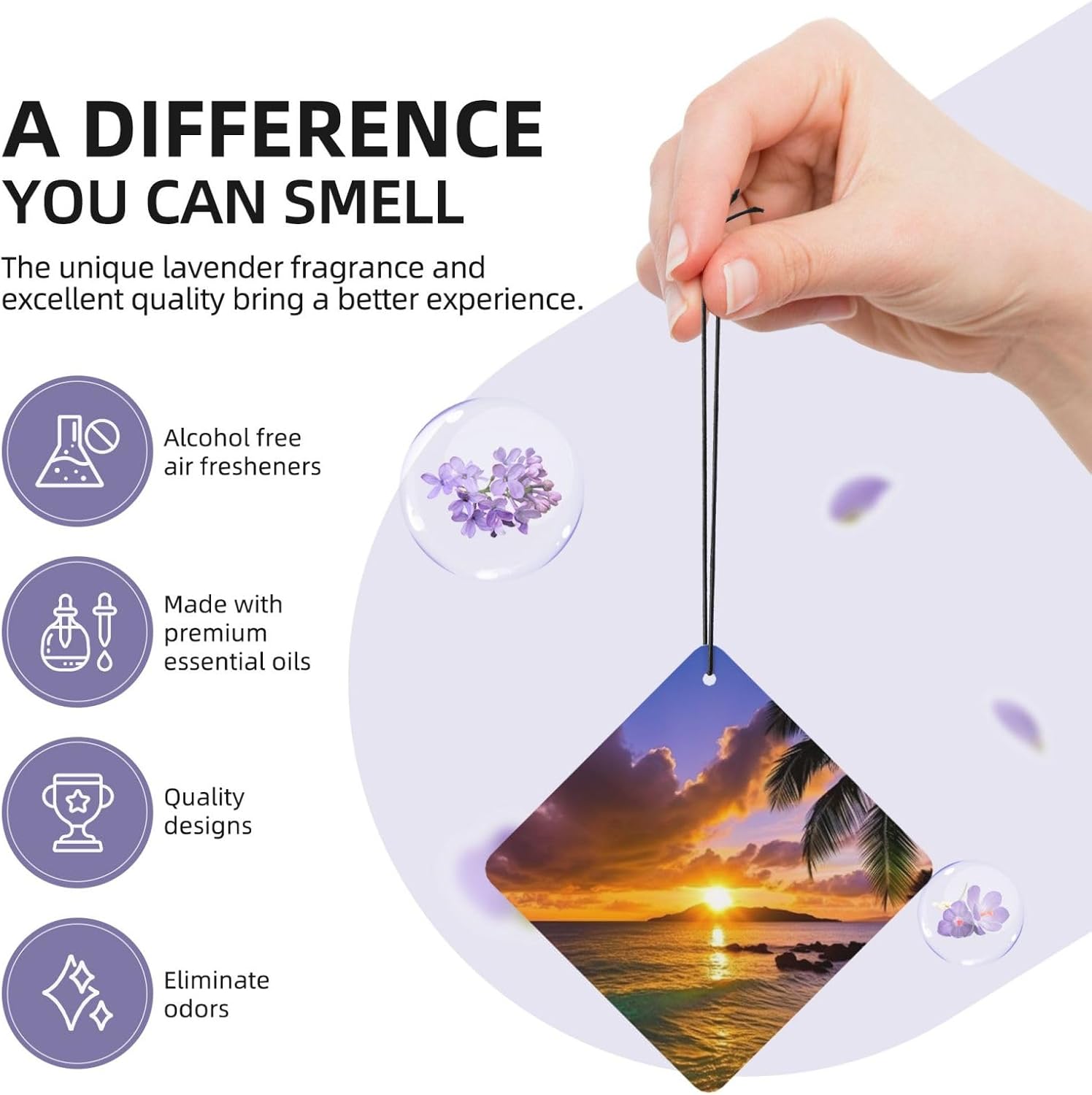 Car Air Freshener 24 PCS Tropical Hawaii Palm Tree Ocean Sea Sunset Hanging Car Air Fresheners Auto Interior Decor Card Freshener Strong Scented Card Lavender Cars Scents for Close Drawer Square