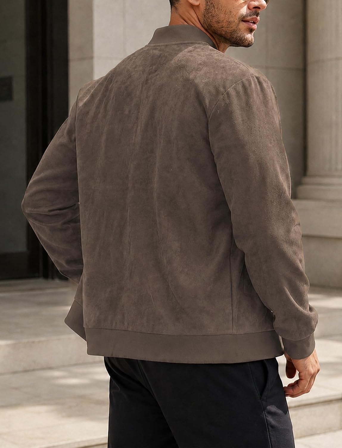 SEAUR Mens Lightweight Bomber Jackets Suede Casual Full Zip Coat for Fall