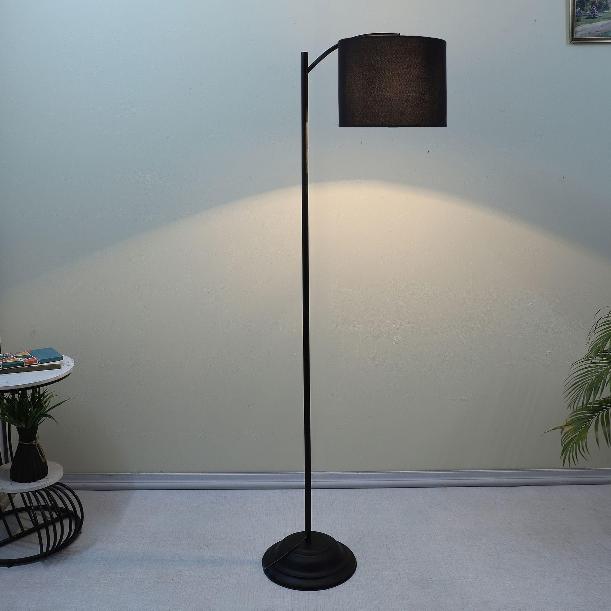 tu casa Modern Lamppost Style Black Iron Base Floor Lamps with Black & Cotton Shade for Bedroom, Living Room, Lounge, Office Area, Gifting Without Bulb for Home Decoration (Height - 66")-image-1