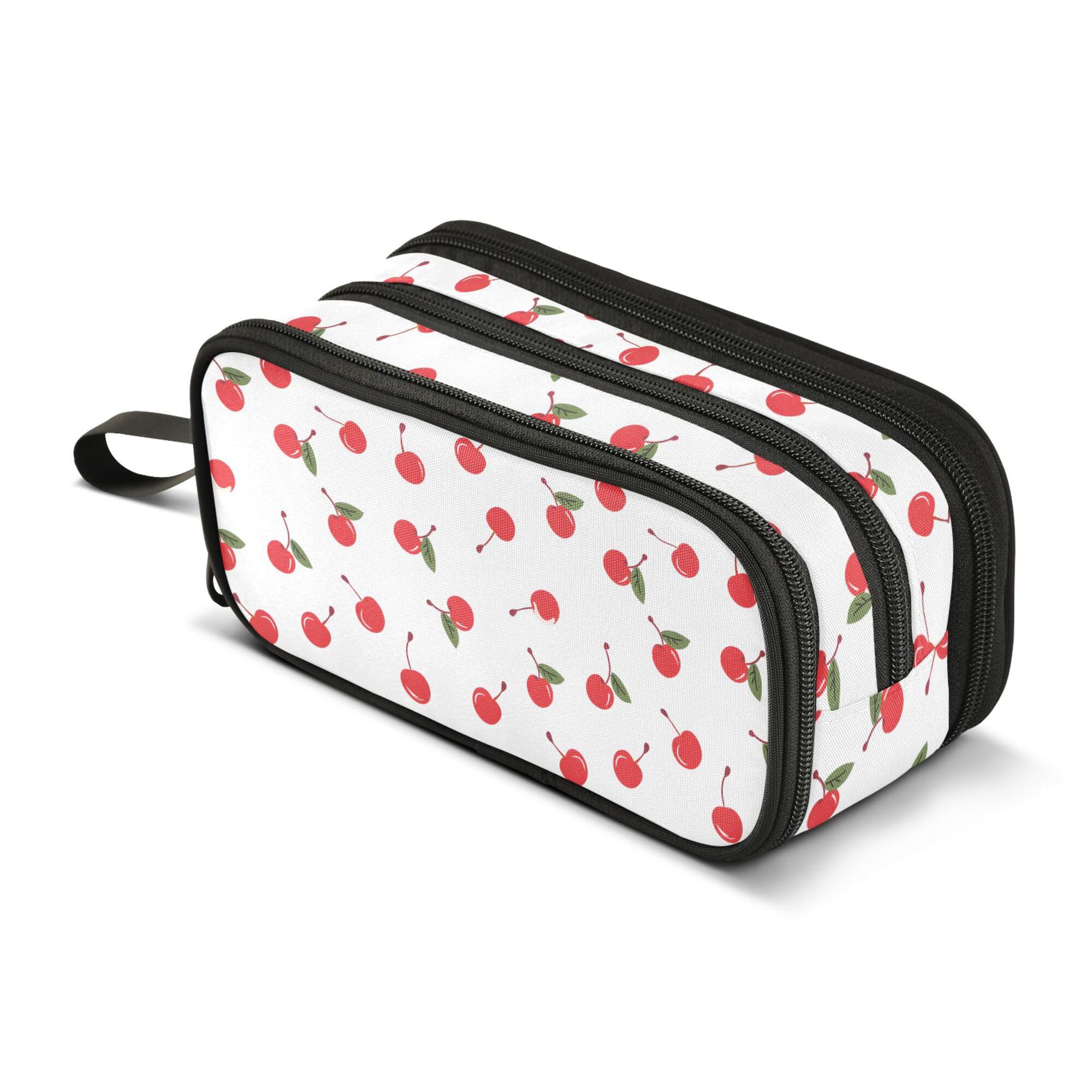 Large Pencil Case, Big Capacity Pencil Bag Pen Pouch Holder 3 Compartments, Cherry School Office Supplies Stationery Makeup Bag Storage Organizer for Students Girls Boys Women Men