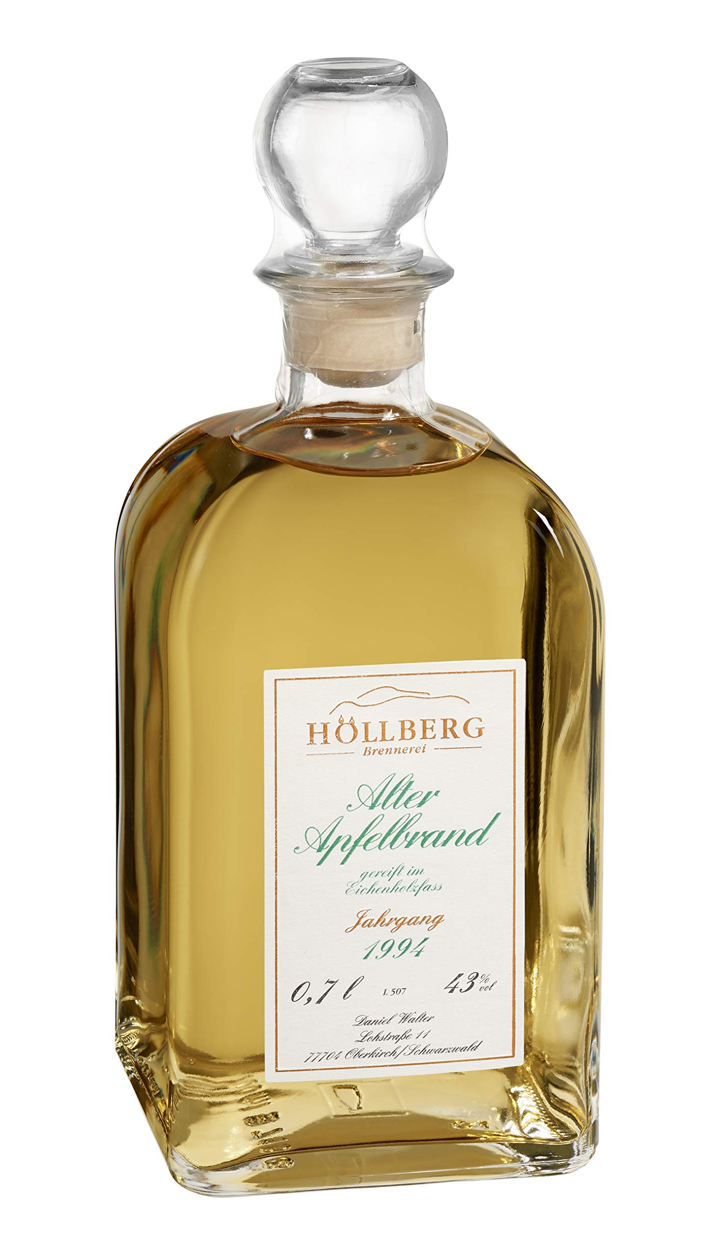 Apfelbrand "Höllberg" 43% vol., Jahrgang 1994, (1 x 0.7 Liter) - Apfelbrand eichenfass