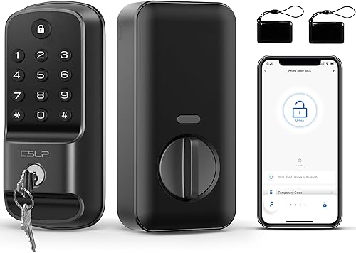 CSLP Cerradura inteligente para puerta delantera funciona con Alexa, cerradura de puerta inteligente 5 en 1 con Bluetooth y sensor de puerta,