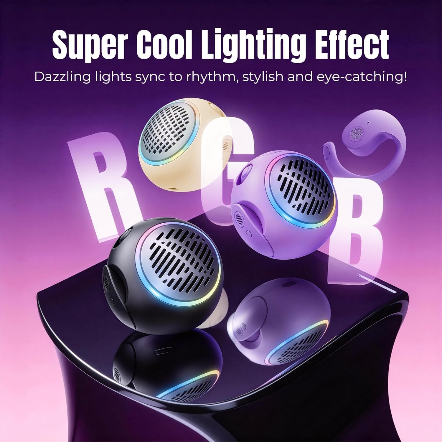 Xmenha 2 in 1 Small Mini Portable Bluetooth Speaker and Open Ear Over the Ear Buds Kids Earbuds Purple Air Bone Conduction Headphones Wireless Bluetooth for Outdoor Sports Kids