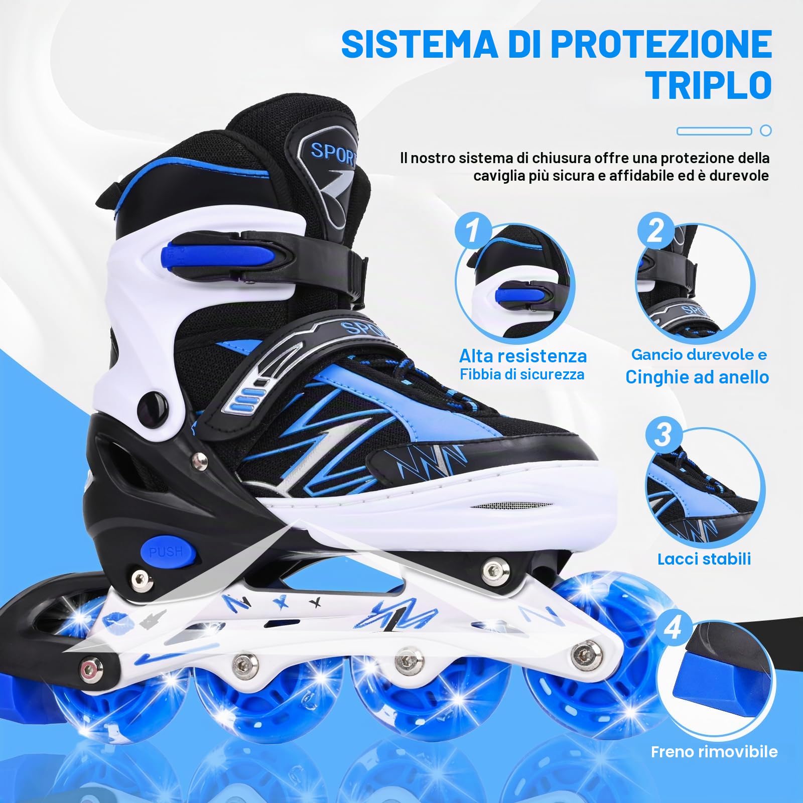 Pattini in linea regolabili per bambini ragazzi ragazze con ruote di illuminazione, pattini regolabili per bambini per principianti bambini giochi all'aperto