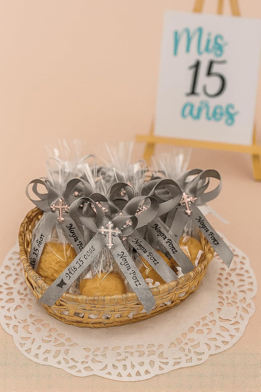 25 Personalized Ribbons Assesmbled Bows Bridal Shower Favor Party Favors Custom Wedding Ribbon Bridesmaid Memorial Ribbons Funeral Baby Invitations Mis XV años Quinceanera (White)