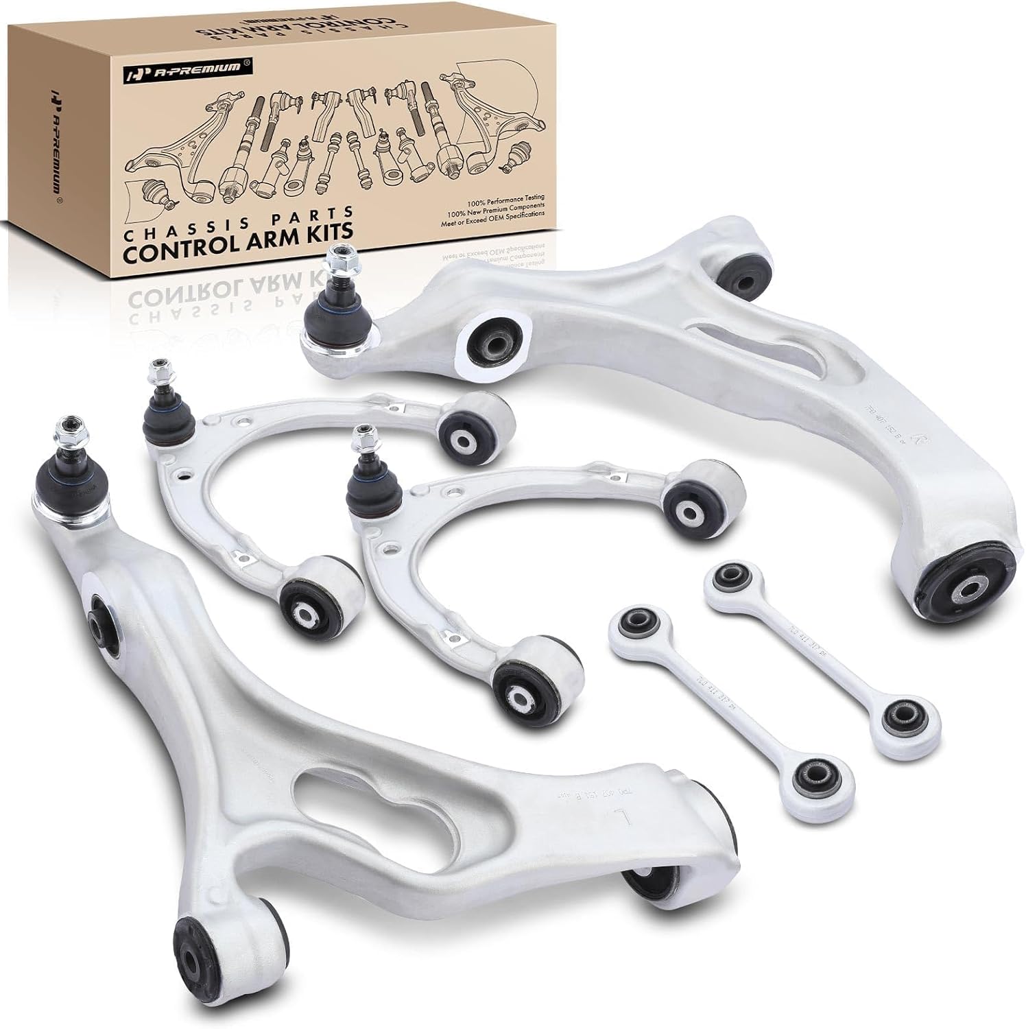A-Premium Set of 6, Front Upper & Lower Control Arm, Sway Bar Link, Compatible with Porsche Cayenne 2011-2018, Volkswagen Touareg 2011-2017