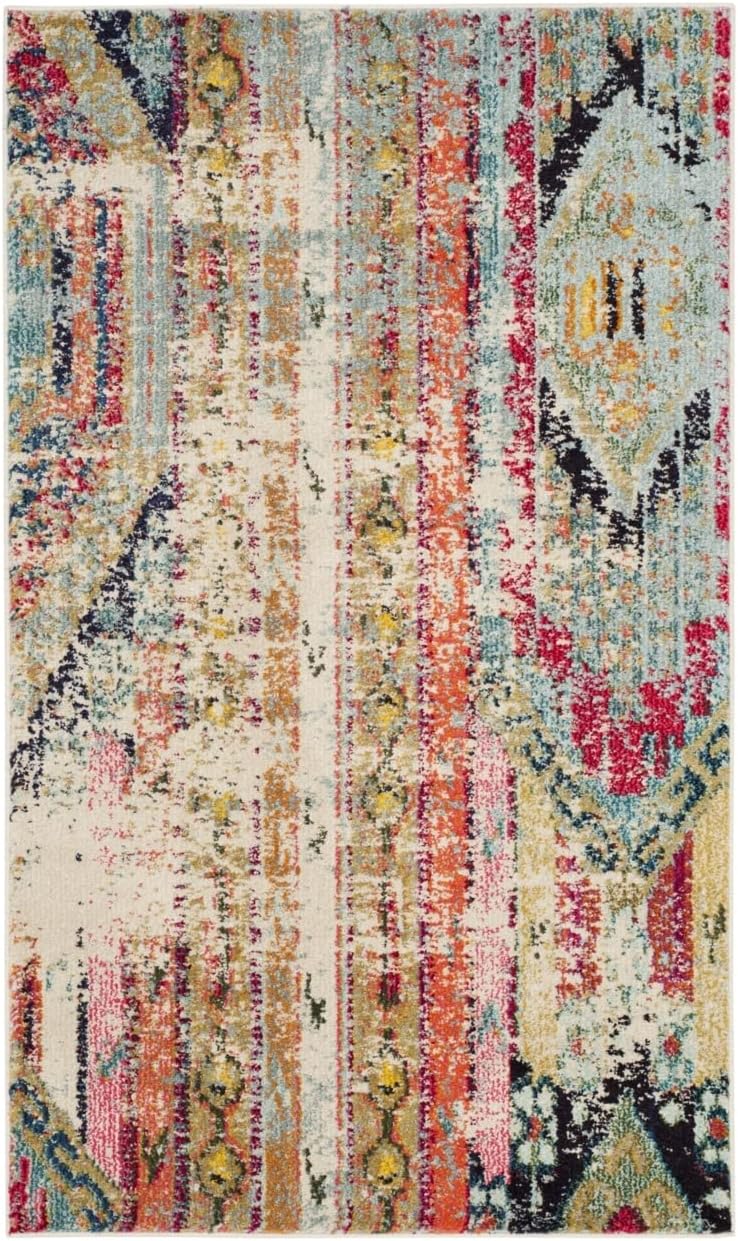 SAFAVIEH Monaco Collection Accent Rug - 2' x 3', Multi, Boho Chic Tribal Distressed Design, Non-Shedding & Easy Care, Ideal for High Traffic Areas in Entryway, Living Room, Bedroom (MNC222F)