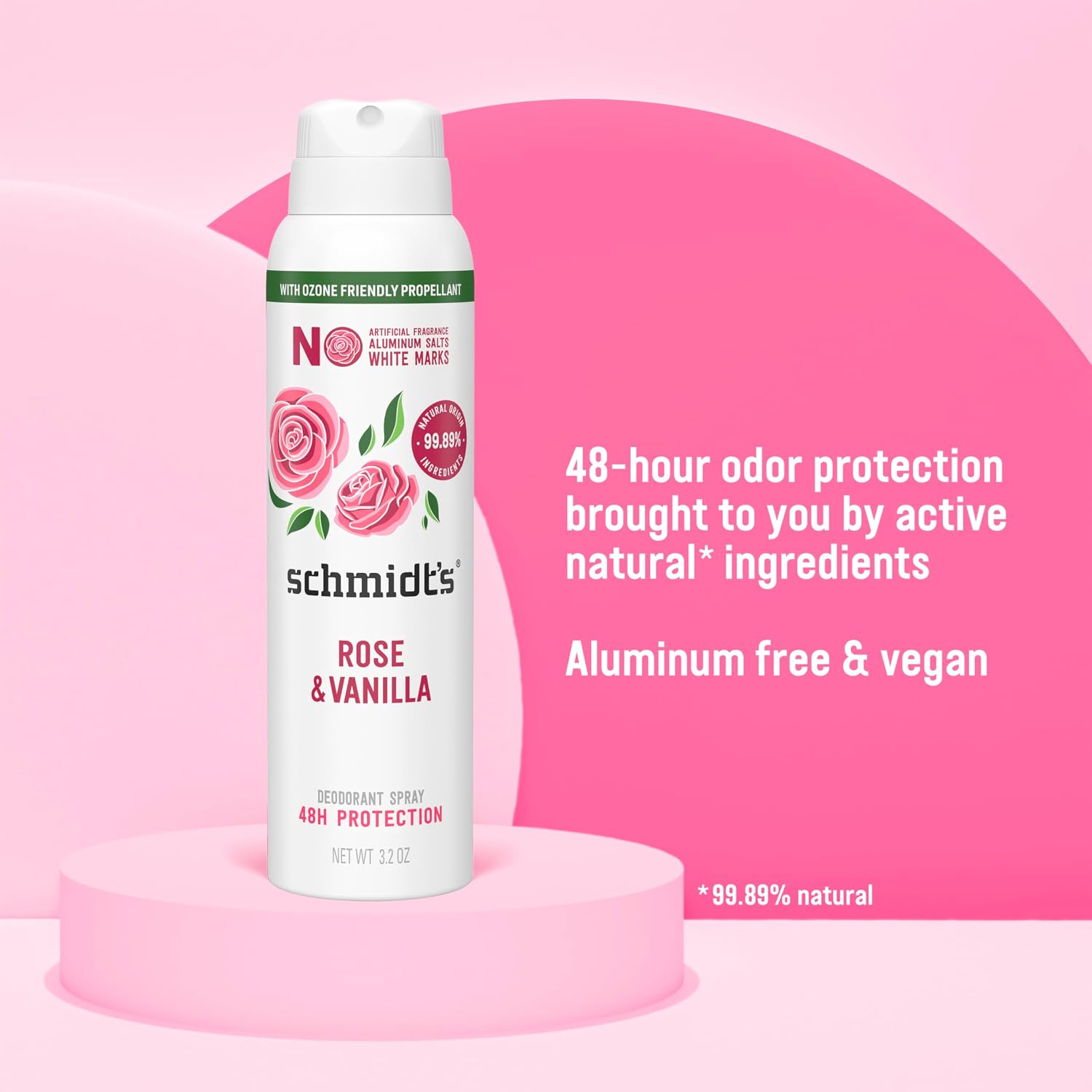 Schmidt's Natural Deodorant Spray Rose & Vanilla for Women and Men, 48H Odor Protection, No Aluminum Salts, No White Marks, Cruelty Free, Vegan Deodorant 3.2 OZ image 3