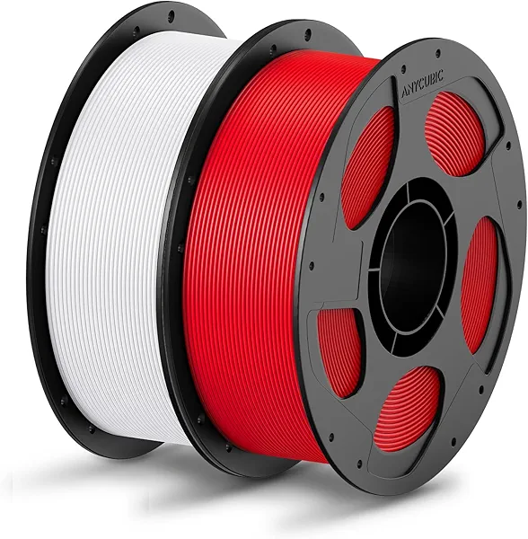 ANYCUBIC PLA Filament 1.75mm Bundle, 3D Printing PLA Filament 1.75mm Dimensional Accuracy +/- 0.02mm, 1KG Reusable Spool (2.2 lbs), 2KG White + Red 2*1kg Pla (White & Red)
