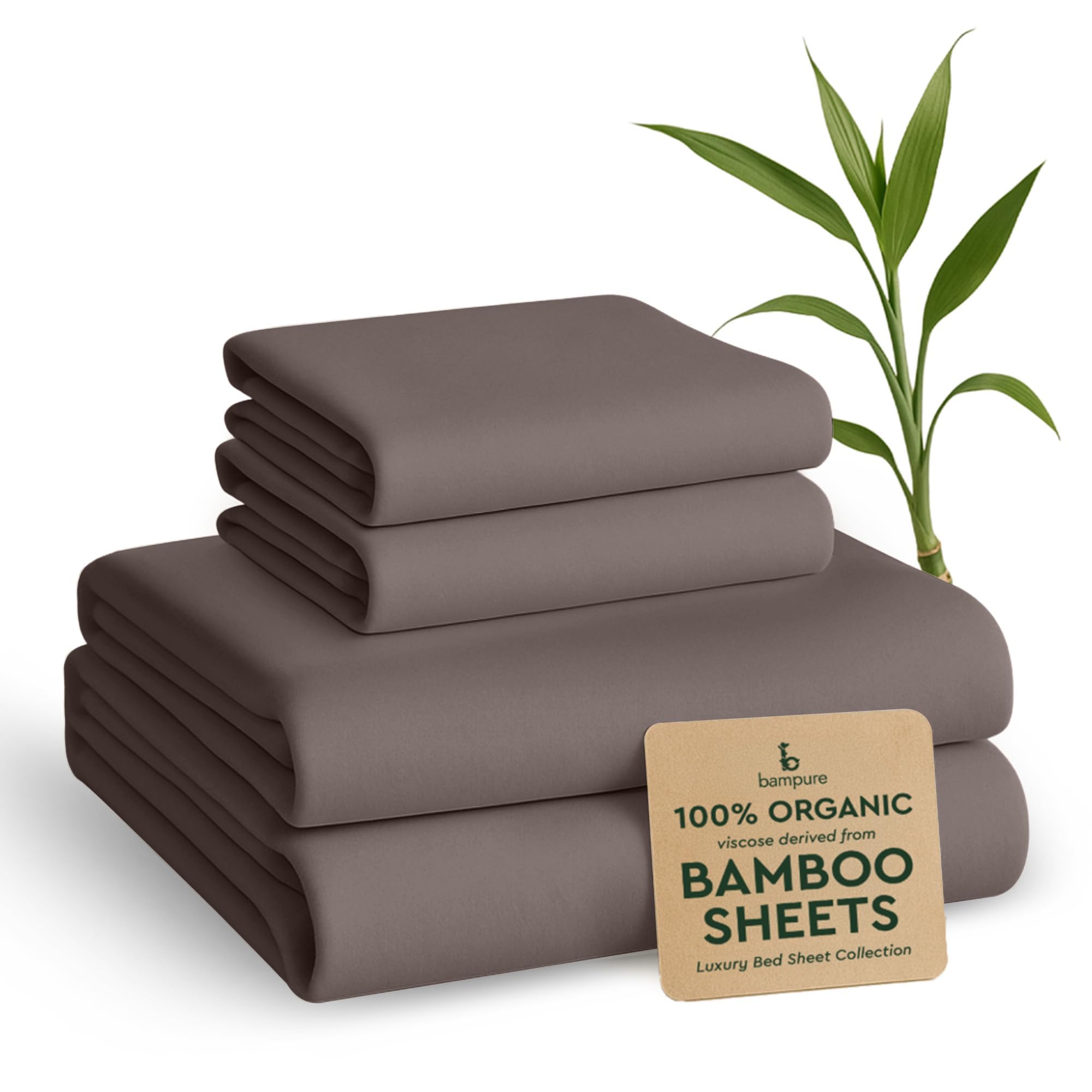 BAMPURE Luxury Series Queen Sheet Set - 100% Pure Viscose Bamboo Sheets - Super Soft, Cooling for Hot Sleepers - Deep Pocket (S Grey)