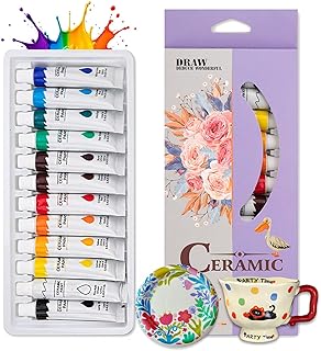 Porzellanfarbe Set, 12 x 12 ml Keramik Farbe, Wasserdicht Keramikfarbe, Keramik Bemalen, Hohe Abdeckung Farbe von DIY-Bechern, Tassen, Tellern