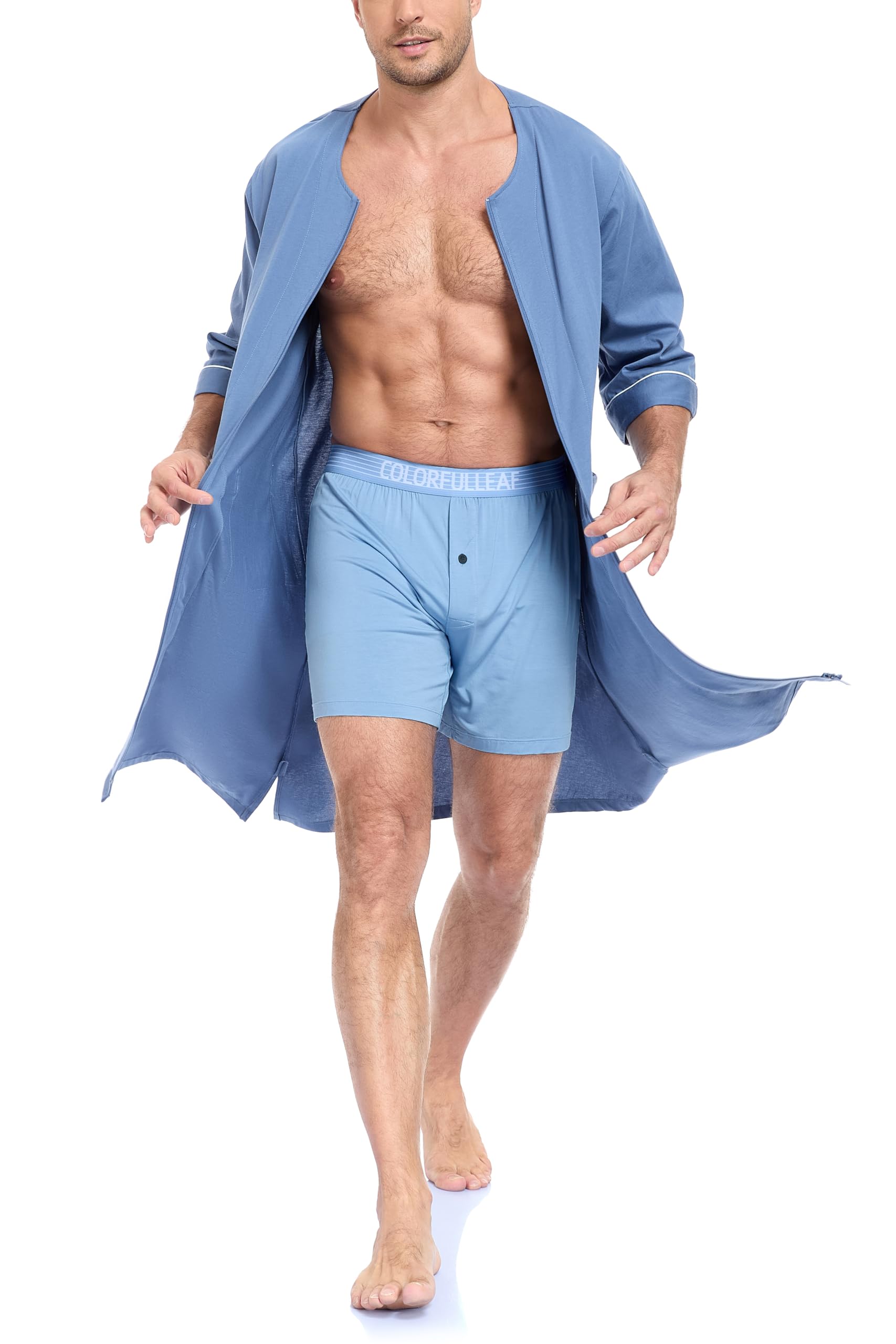 EA'S SECRET Herren 100% Baumwolle Morgenmantel Weicher Reißverschluss Bademantel Kurzarm Sommer Kimono Hausmantel Mit Taschen