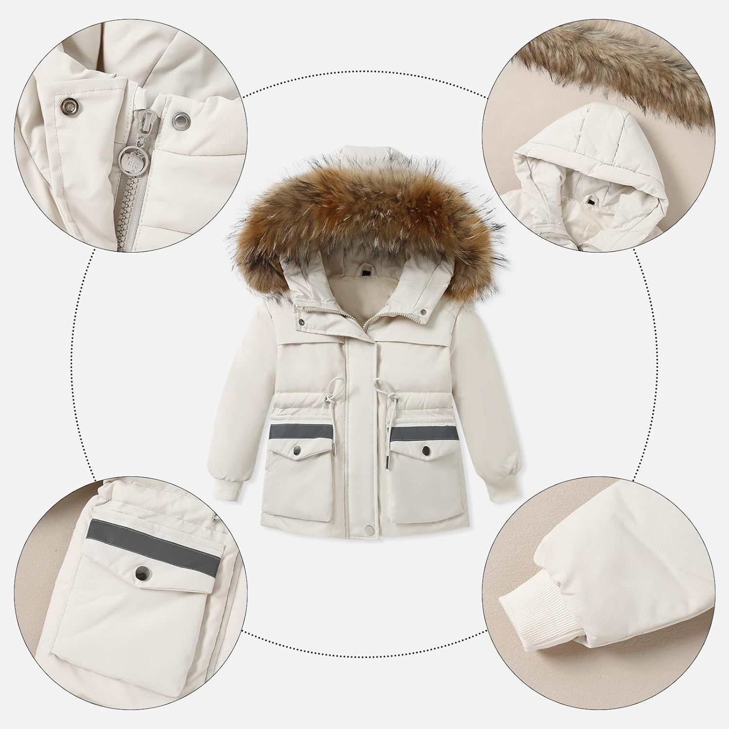 nilikastta Toddler Girls Snowsuit Winter Clothes Baby Girl Down Jacket Kids Hooded Fur Coat + Ski Bib Pants Snow Outfits - Image 5