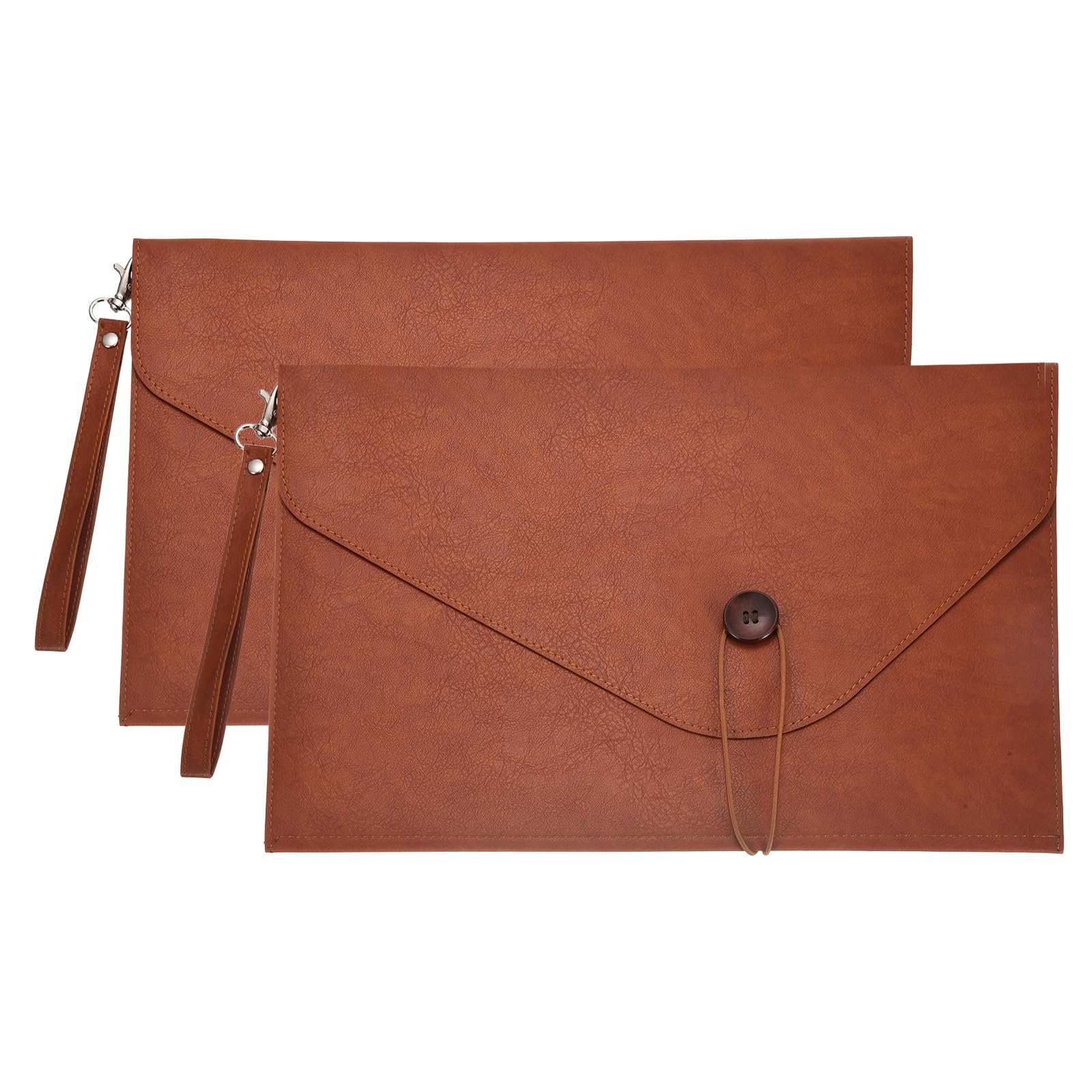 PATIKIL 2Pcs PU Leather A4 File Folder, 13.9x9.7 Waterproof Envelope Document Holder Portfolio Folder Case Organizer with Pen Holder and Handle for Office Home Men Women Gift, Brown