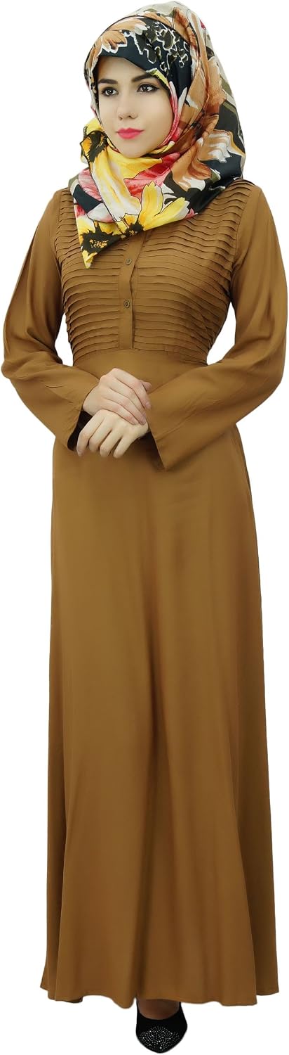 Bimba Women's Long Sleeve Muslim Islamic Abayas Pleated Maxi Jilbab with Hijab
