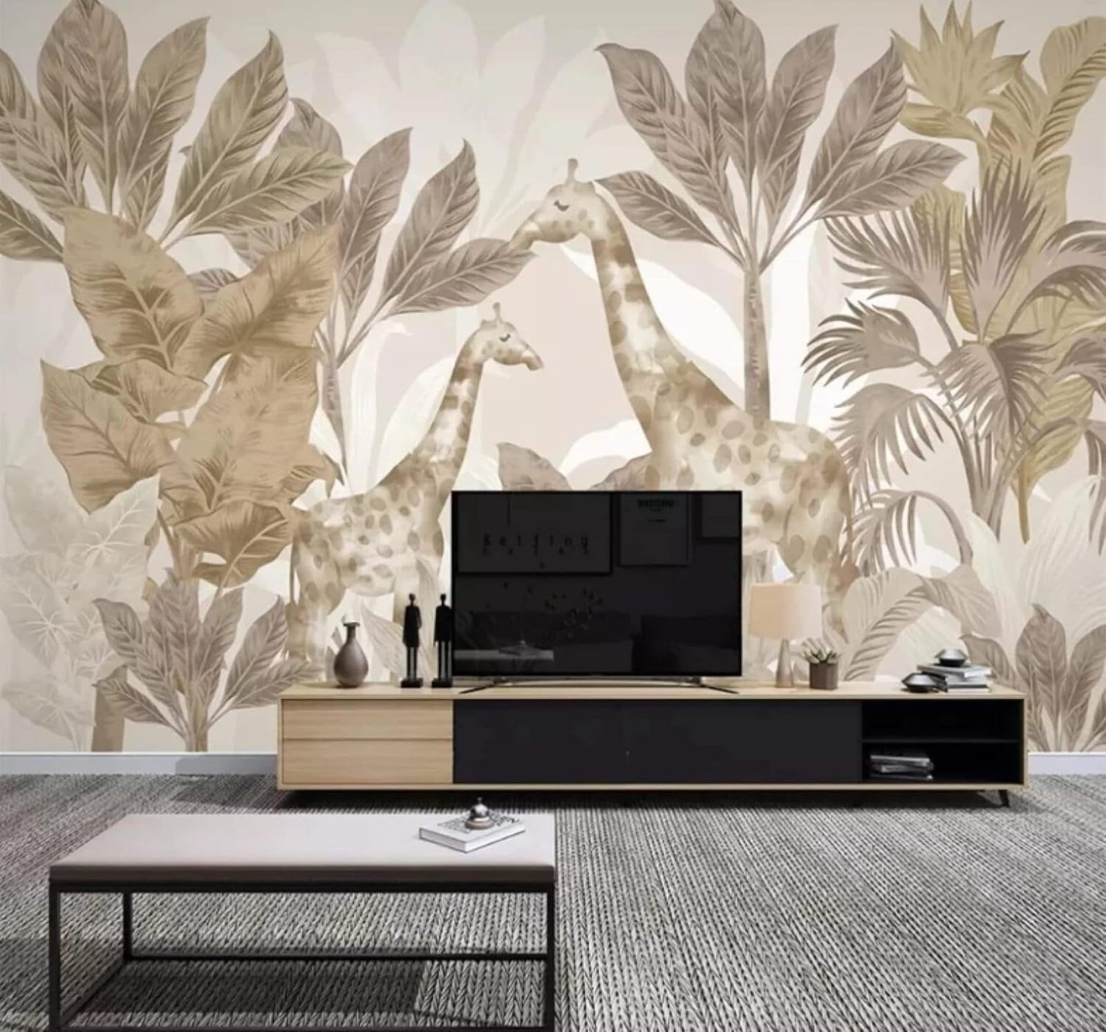 XLMING Retro Hand Drawn Forest Animals Giraffe 3D Wallpaper Luxury Silk Study Dining Feature Sofa Grey Bedroom Living Room Tv Decorative Wall-430cm×300cm