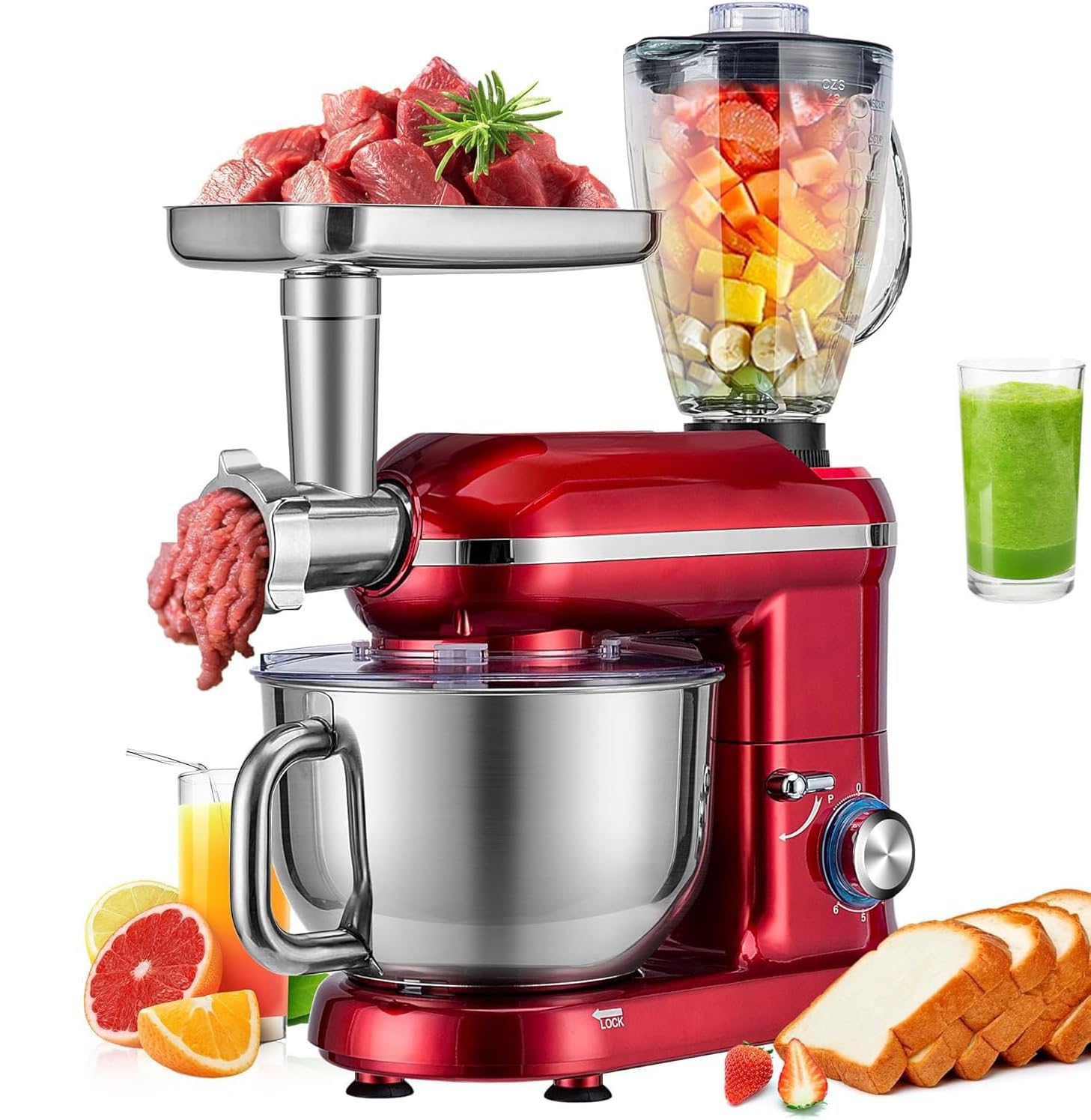 Robot pâtissier hachoir viande et mixeur jus bol inox pour pâte maison