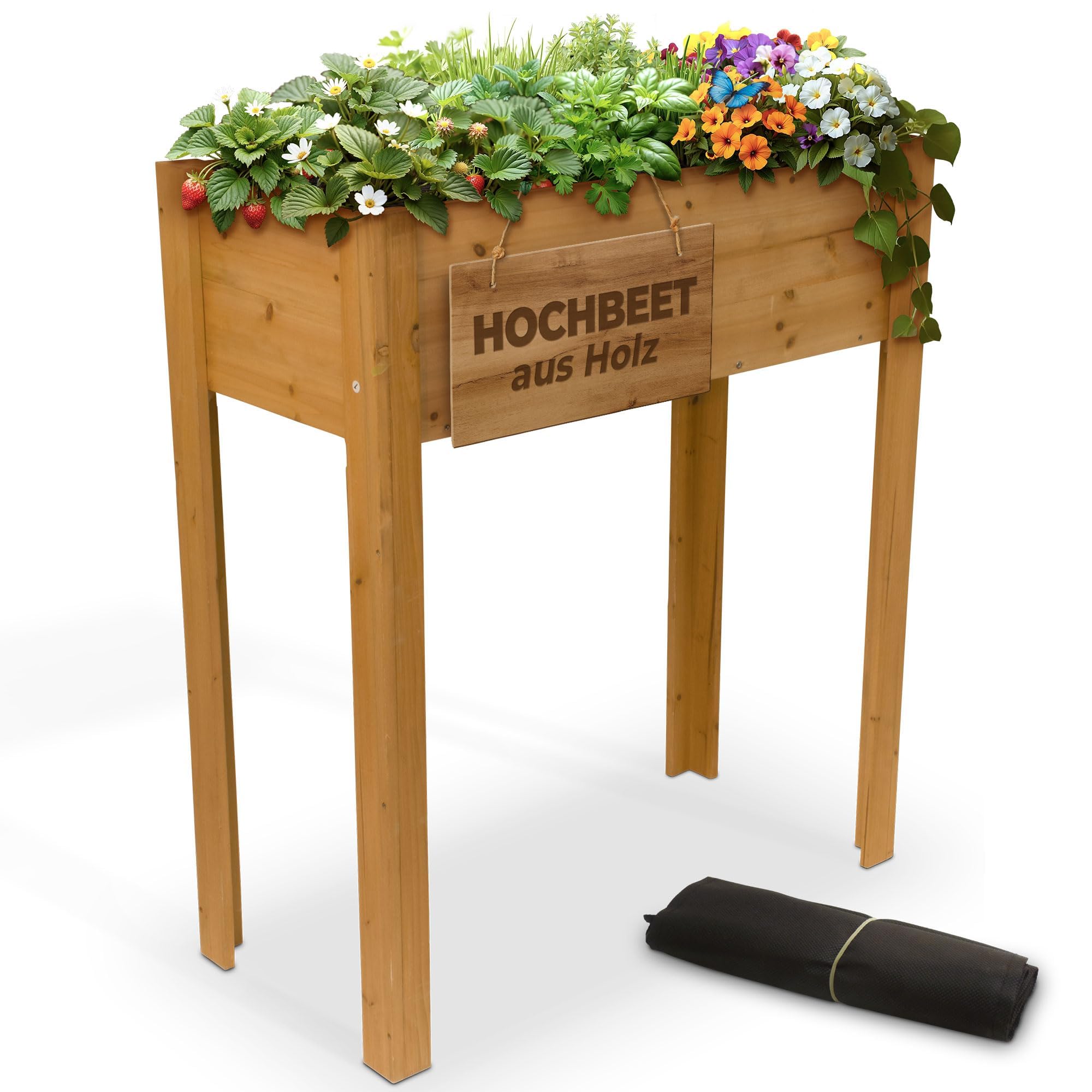 STREND PRO Hochbeet Balkon | 98cm(h) x 40cm(b) x 84(l) | Gemüsebeet Holz mit wasserdichter Pflanzfolie | Kleines Hochbeet Schmales ideal für Balkon, Terrasse & Garten | Kräuterbeet Klein