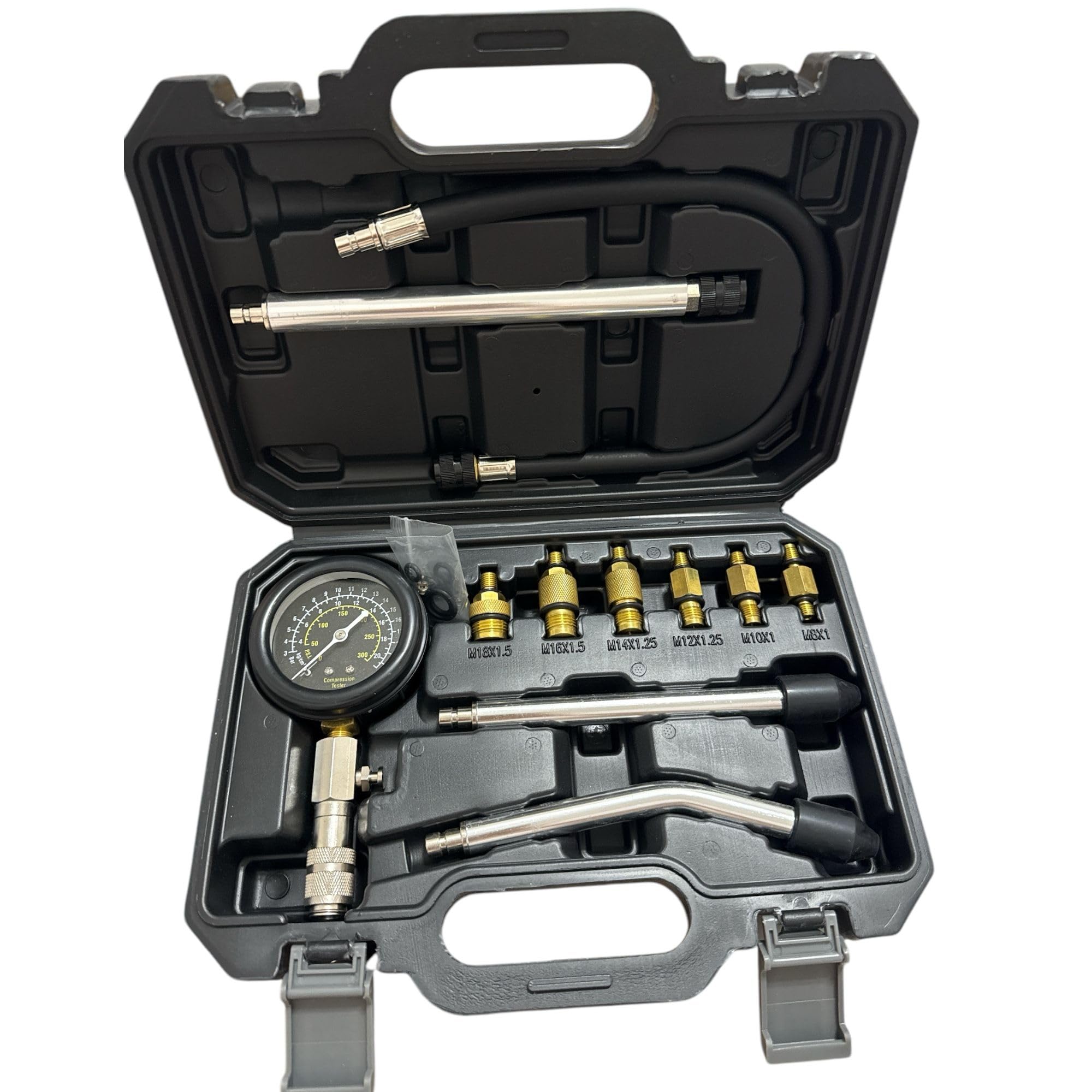 Tester di Compressione, Motori Manometri Compressione, Benzina Motore a Gas Cilindro Compressione Tester Kit con Custodia in Plastica FS-13828