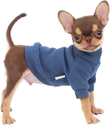 LOPHIPETS Suéteres de cuello alto para perros pequeños para taza de té, chihuahua, yorkie, cachorro, gato, ropa, azulXS