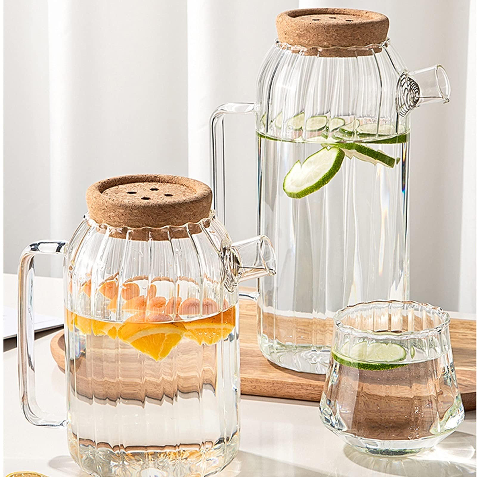 Brocche Brucia di vetro borosilicato con tappo di sughero in vetro resistente al calore domestico con teiera di riscaldamento a cottura elettrica in ceramica elettrica Brocca D'acqua ( Size : 1050ML )