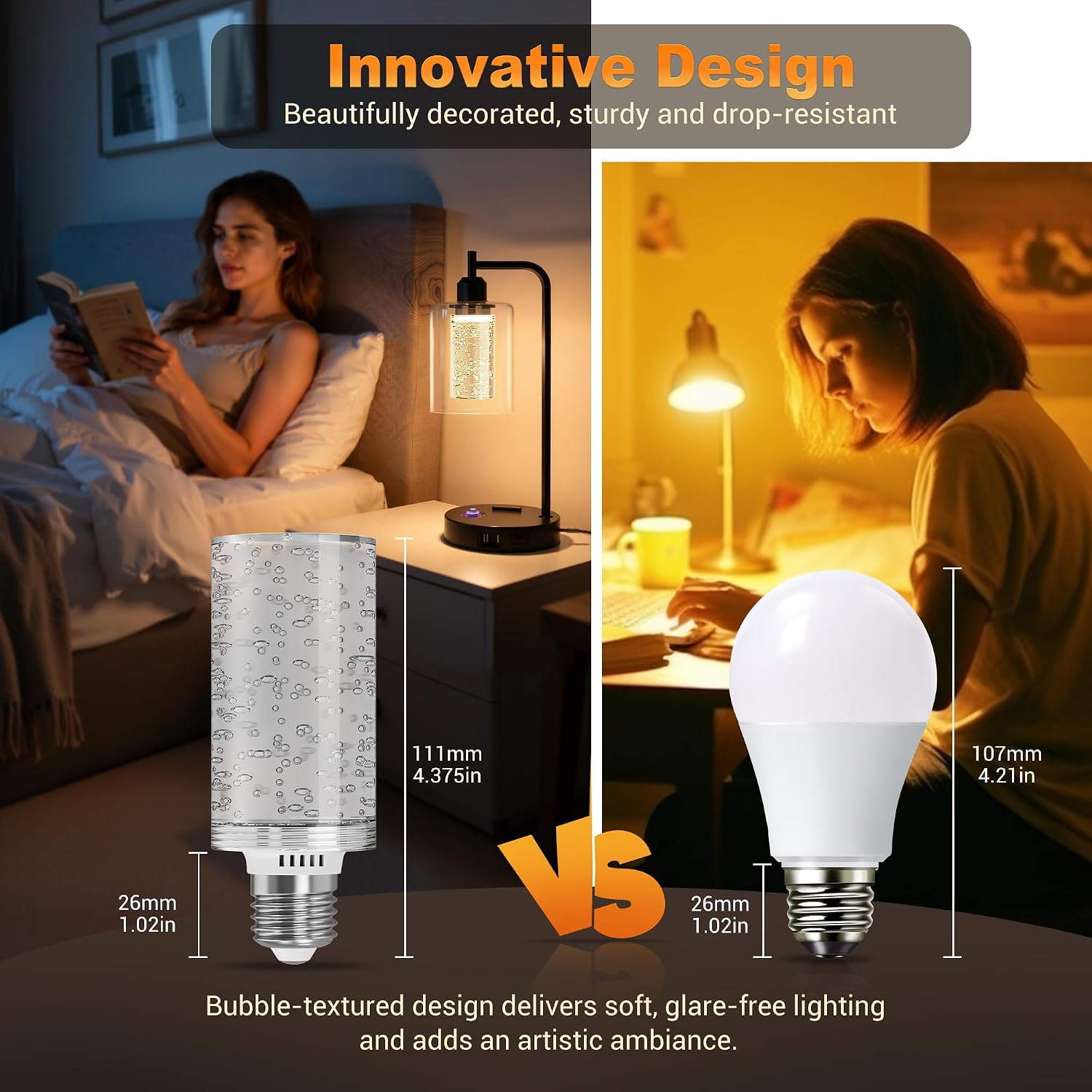 JandCase LED Bulb, 5W, 3000K, 500LM Dimmable E26 Acrylic Bubble Bulb image 5