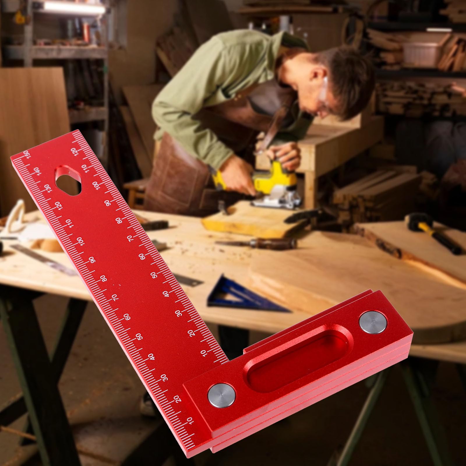 Quadratisches Messlineal für Holzbearbeitung, Höhenlineal, metrisches Quadrat, L-Form, Messwerkzeug, multifunktional, Tischlerwinkel