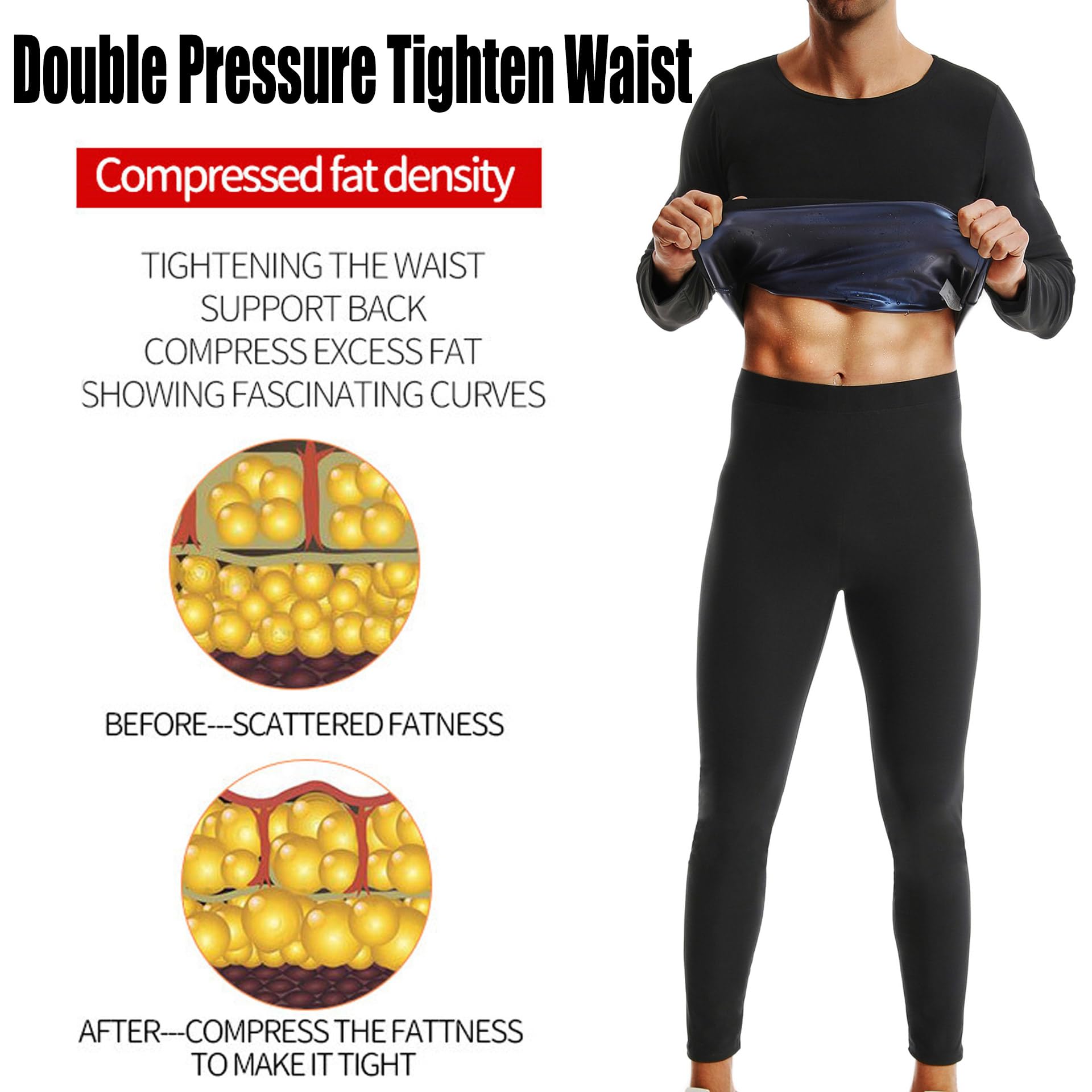 Schwitzanzug Zum Abnehmen, Saunaanzüge Sauna Shirt Langarm Oberteile Und Sauna Hosen Set Fitness Body Shaper Sauna Effekt Sweatsuit Für Boxen MMA Gym Laufen