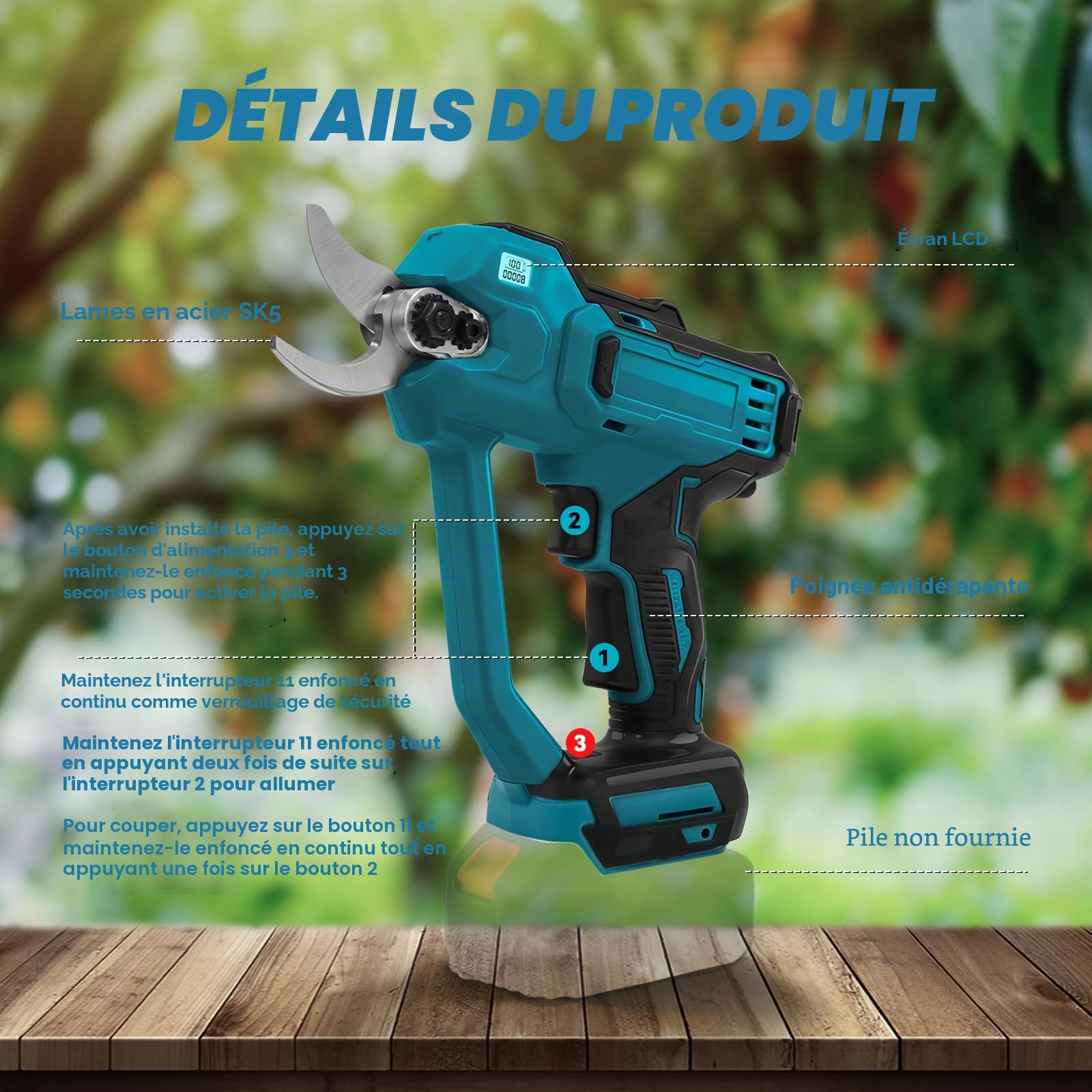 Sécateur électrique Sans Fil compatible avec Makita Batterie 18V (Pas de Batterie), 600W Sécateur à Batterie, Max 35 mm, Sécateur de Jardin pour Jardinage, Vigne