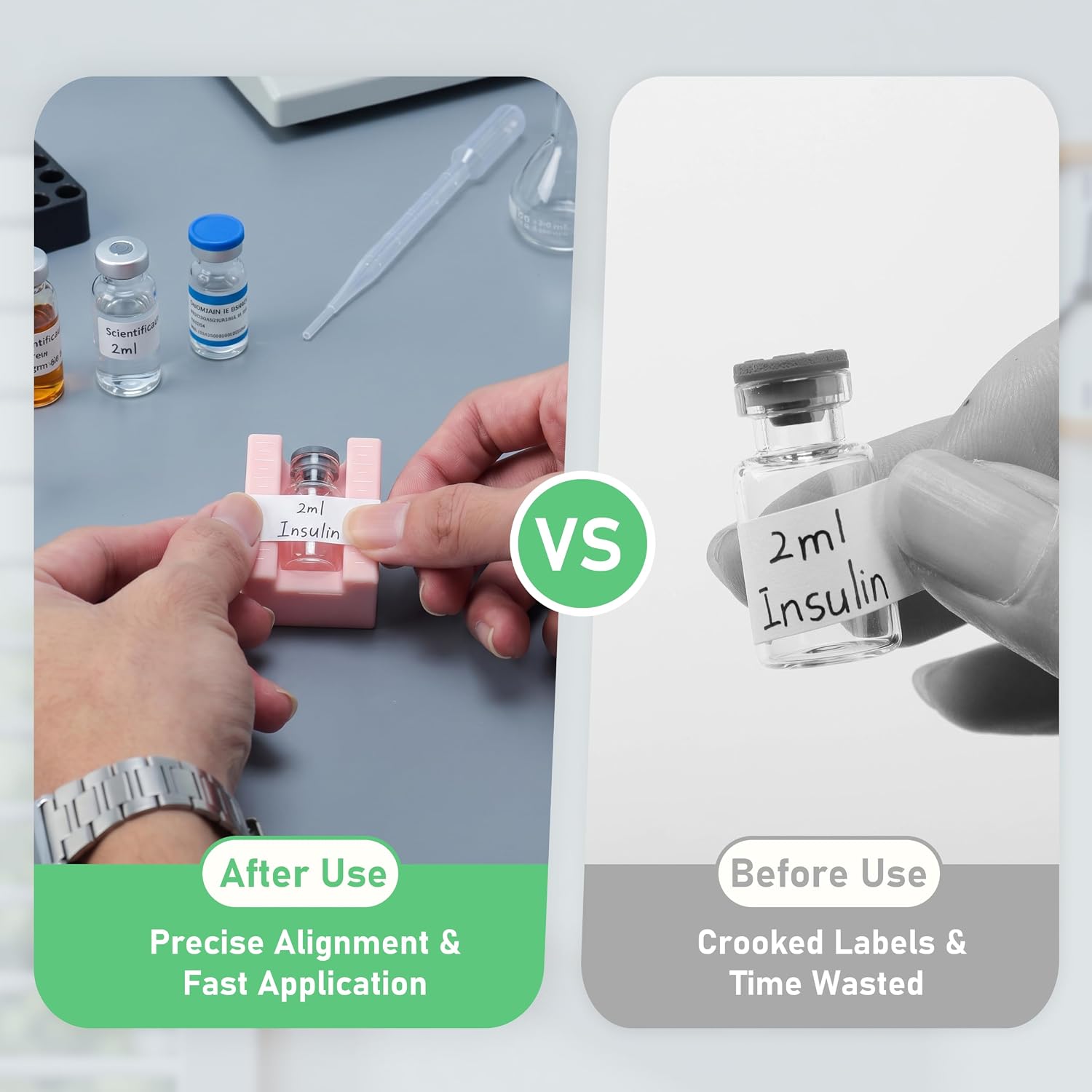 2pc Vial Label Applicator, Precise Align Tool for 2/3ml & 5/10ml Peptide Vials, Soft Silicone Prevents Scratches,Outperforming Rough 3D Prints (No Vials & Labels Included)